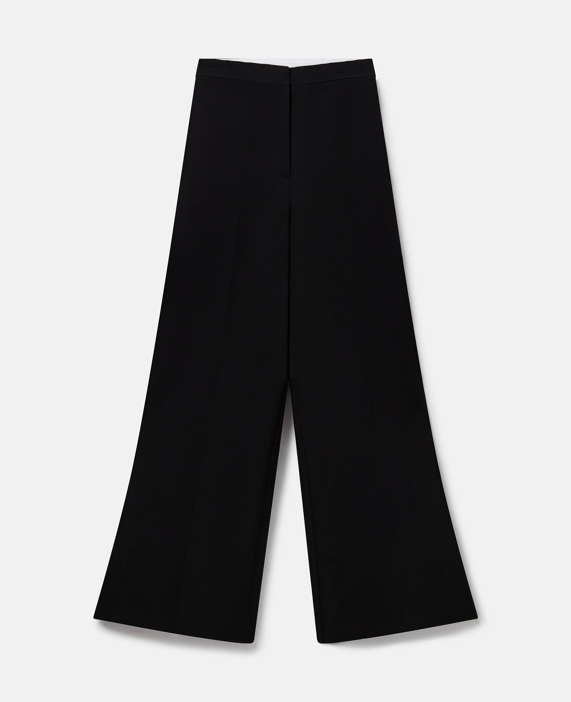 Hose aus Wolle mit Falten, hohem Bund und weitem Hosenbein-Schwarz-medium