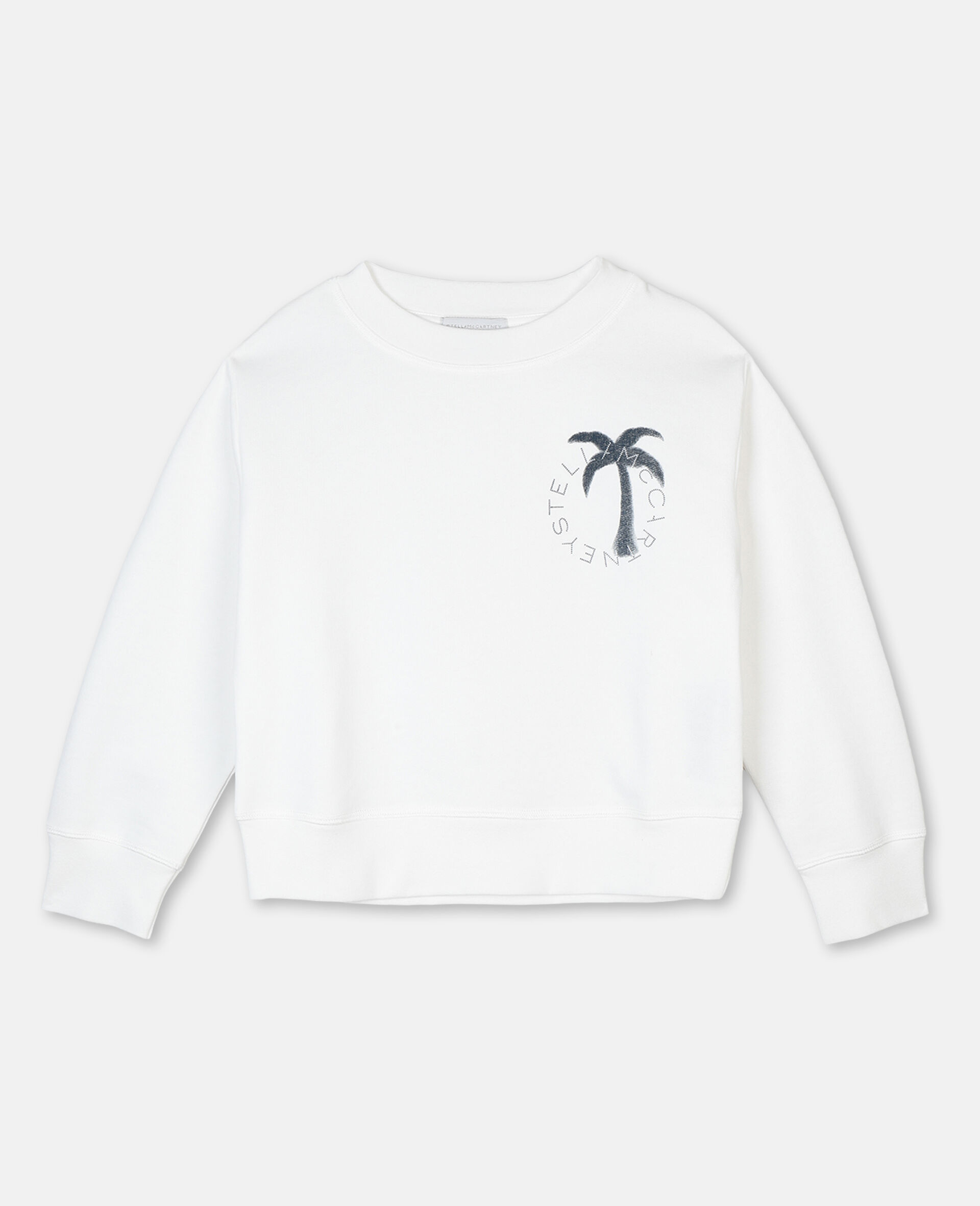 Sweat-shirt en molleton motif palmier et logo -Blanc-large image number 0