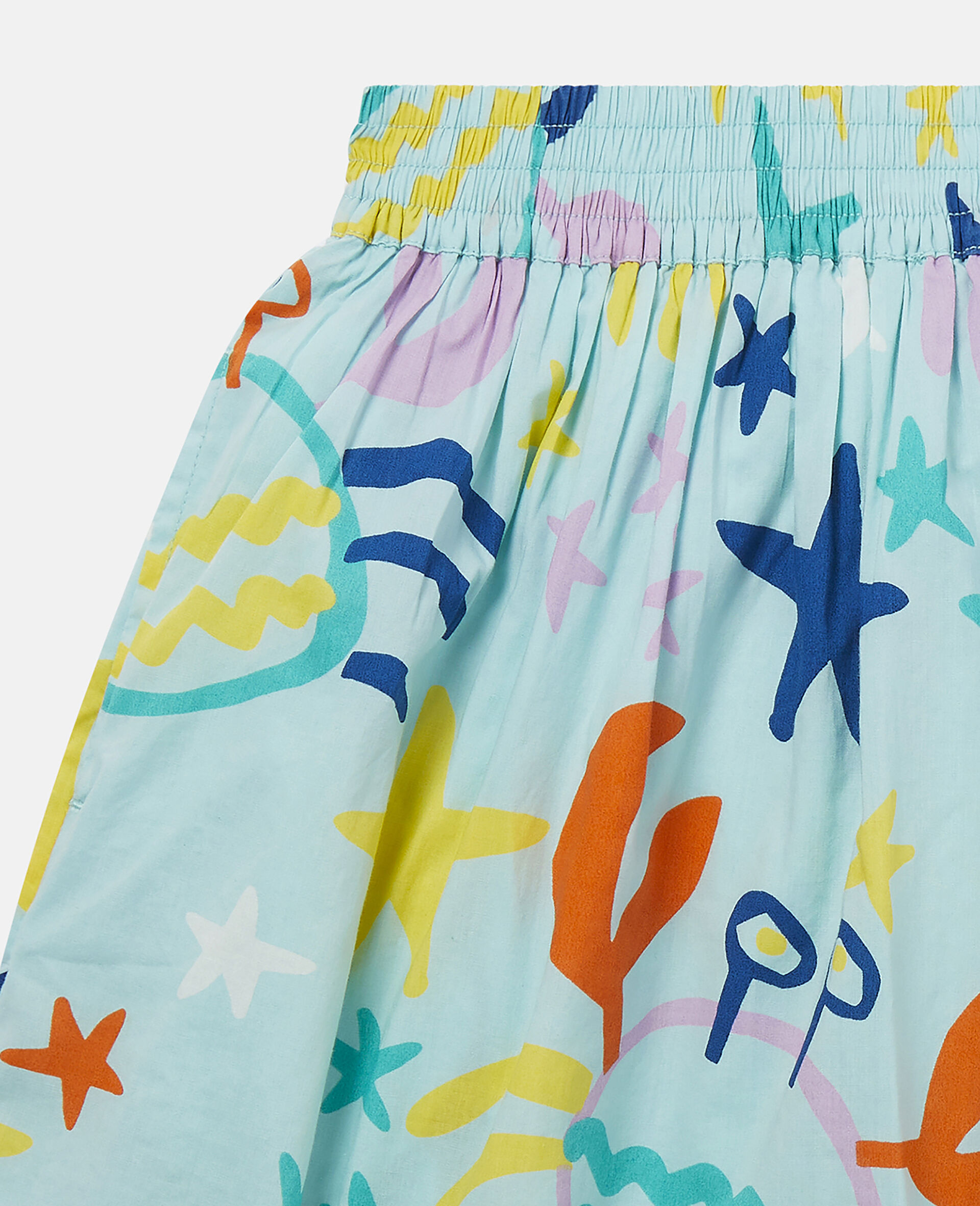 Crab Print Voile Cotton Skirt -Blue-large image number 1
