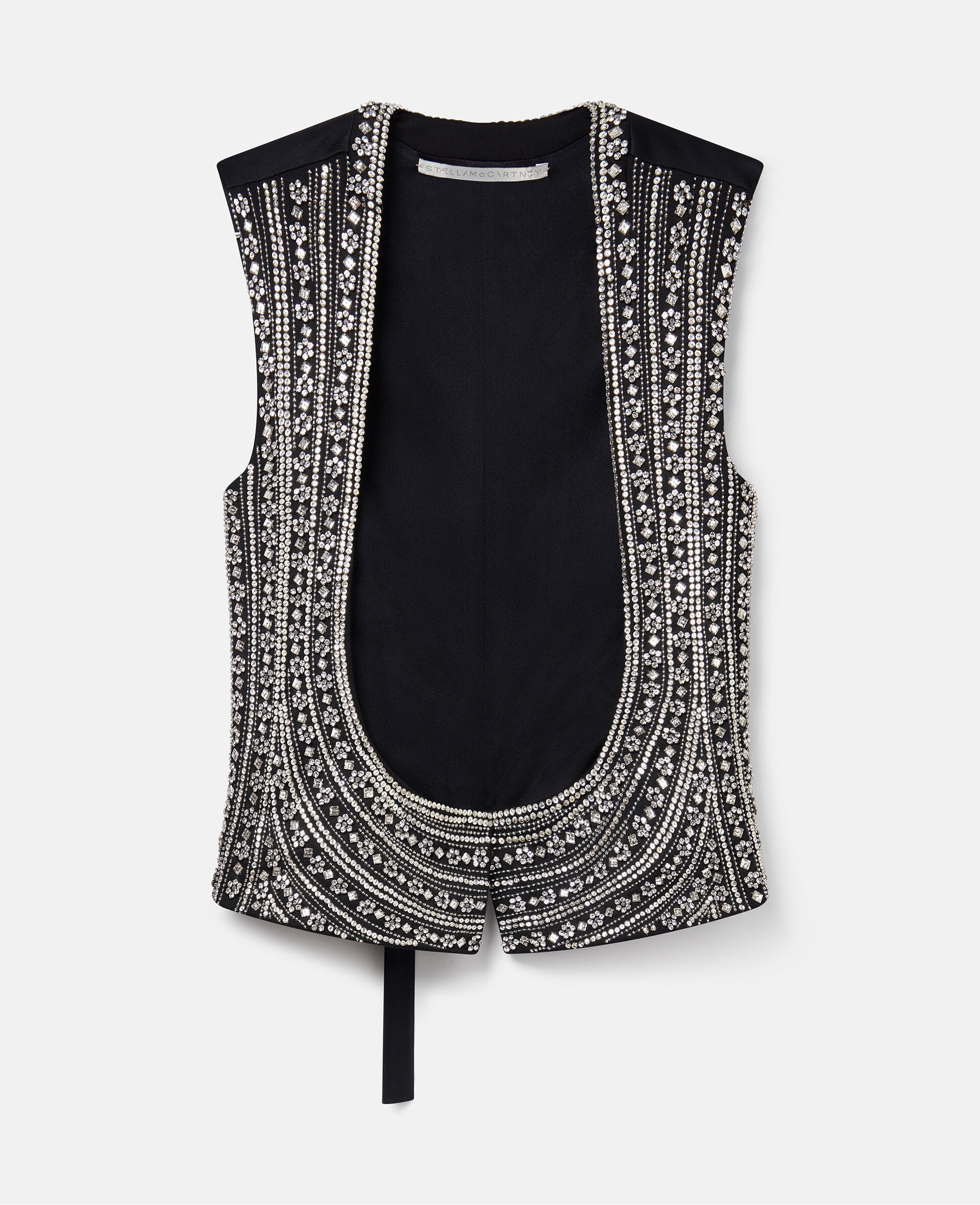 Crystal Embellished Wool Tuxedo Waistcoat -Silver-large image number 0
