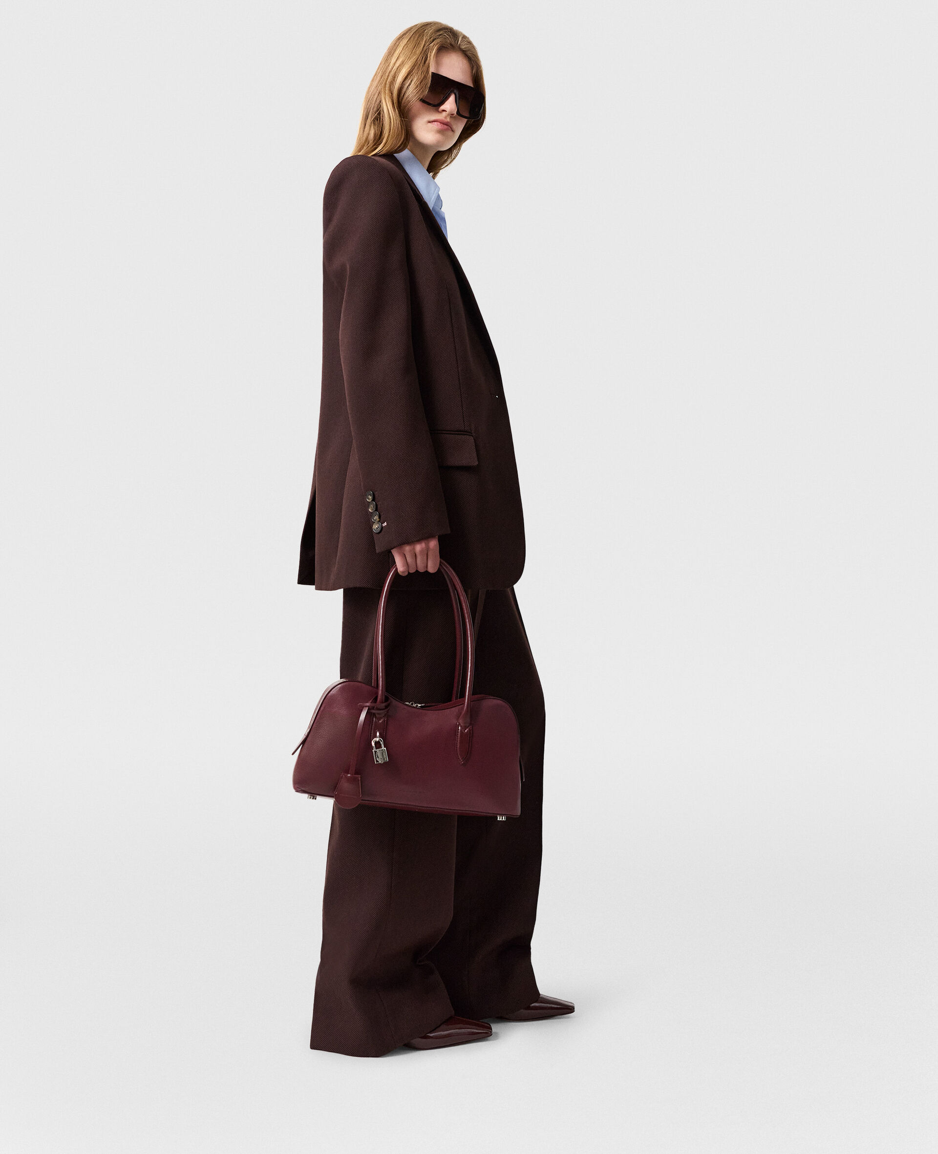 Pleated Straight-Leg Trousers-Brown-large image number 2