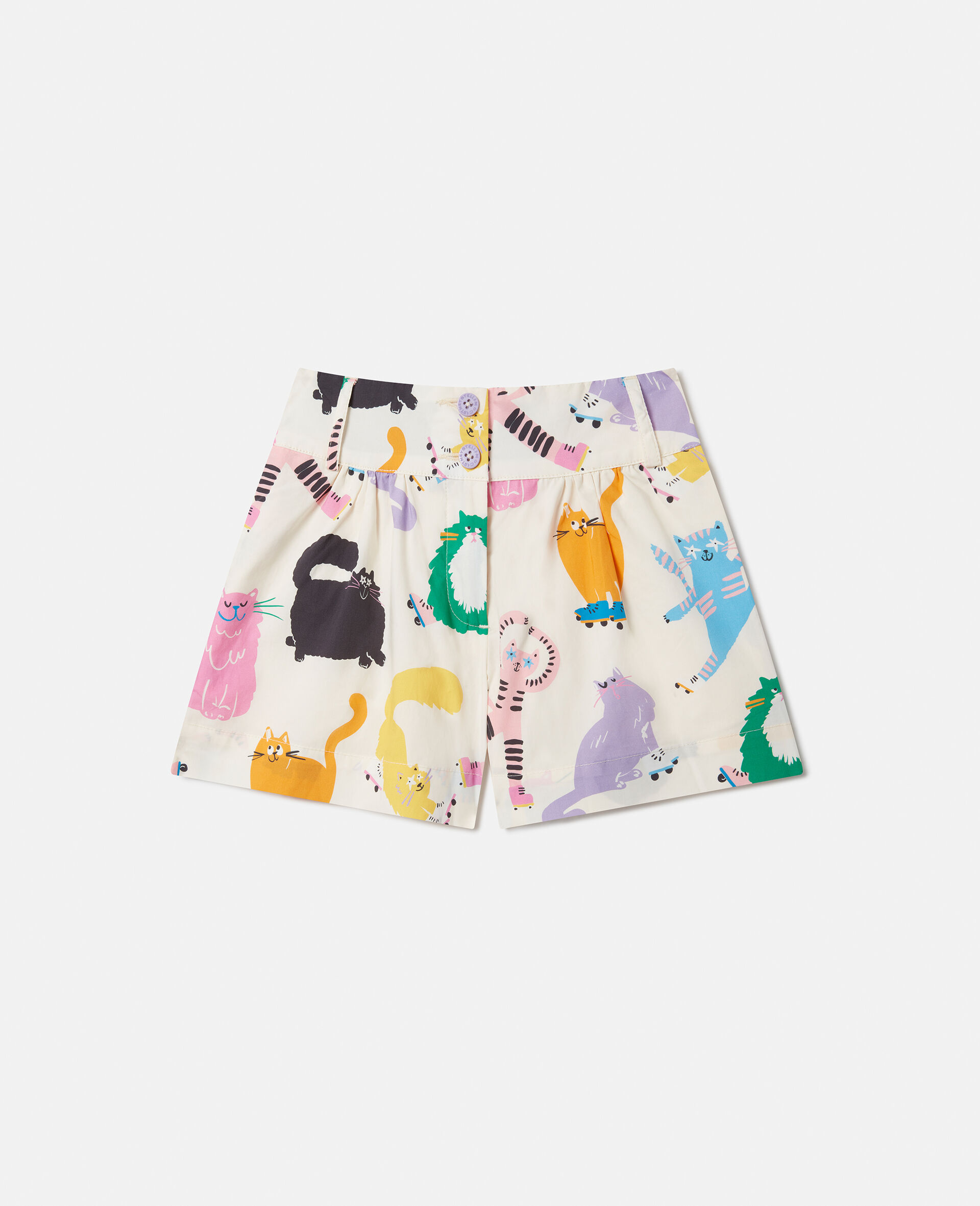 Cats Print Shorts-Cream-large image number 0