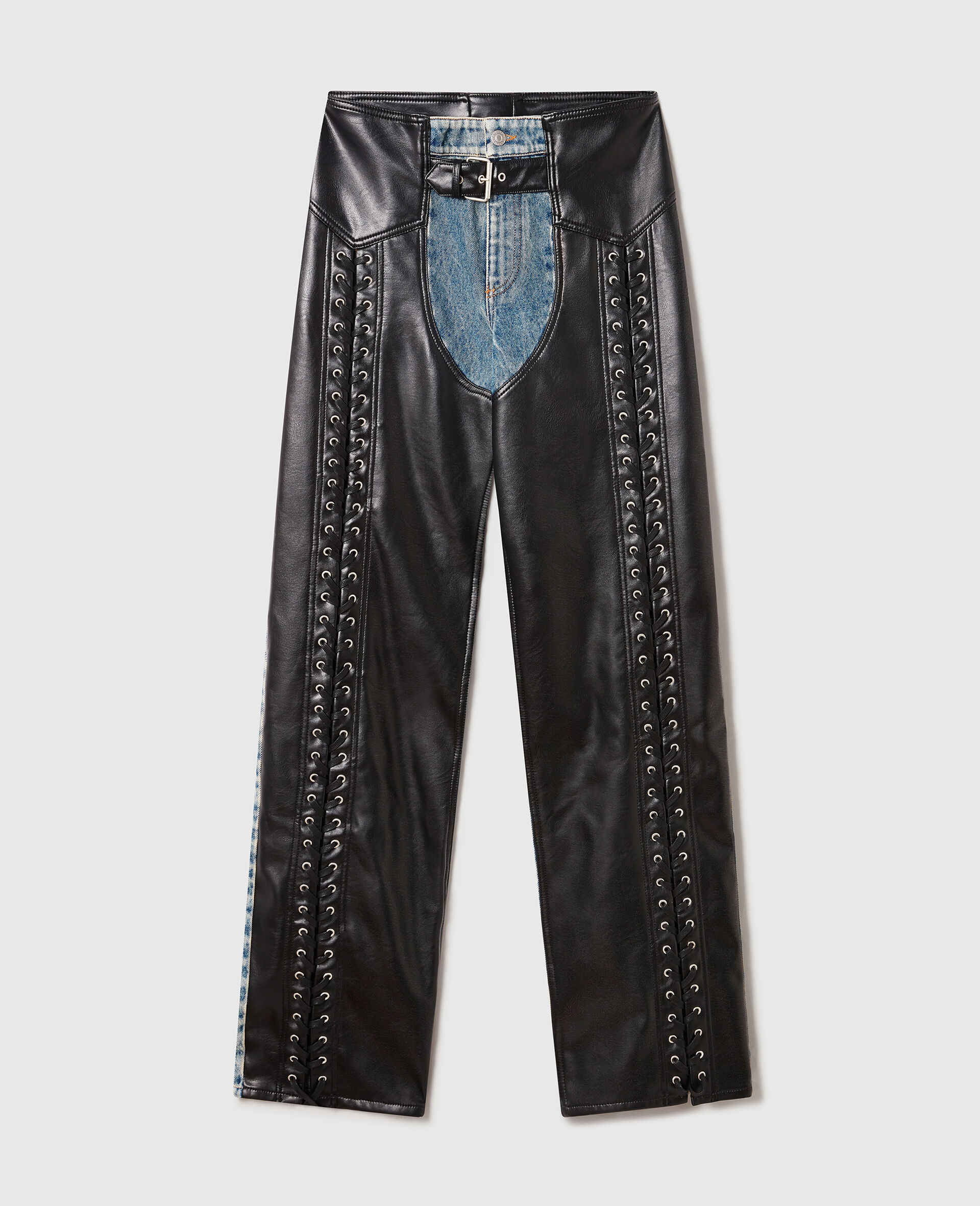 Lace-Up Vegan Chap Jeans-Black-medium