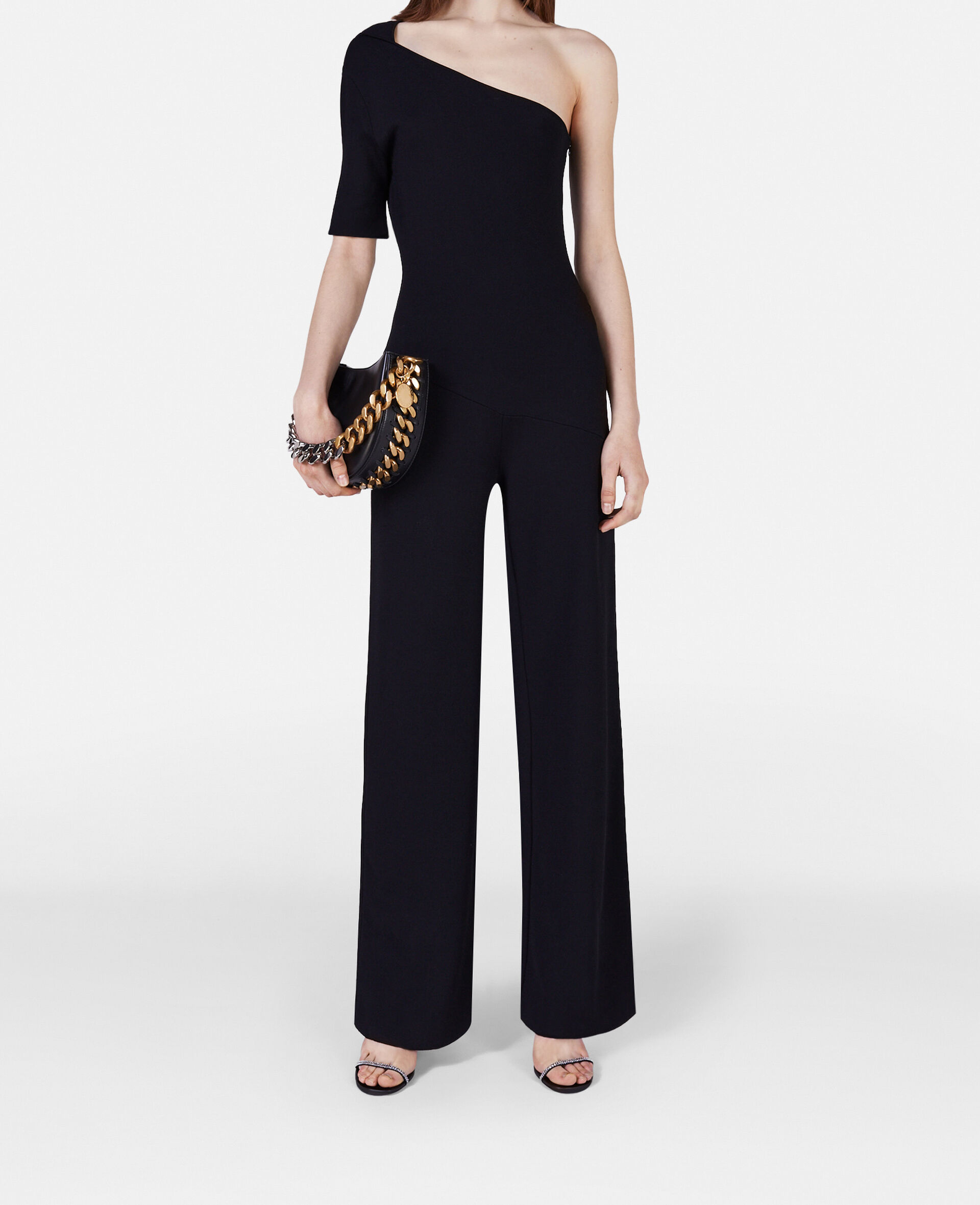 Kompakter Jumpsuit mit einer Schulter-Schwarz-model