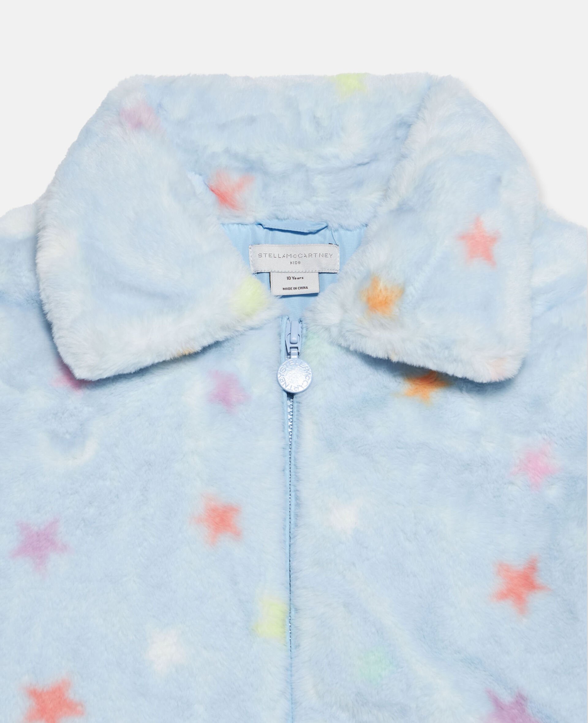 Star Print Fluffy Collared Jacket-Multicolour-large Star Print Fluffy Collared Jacket-Multicolour-large image number 2