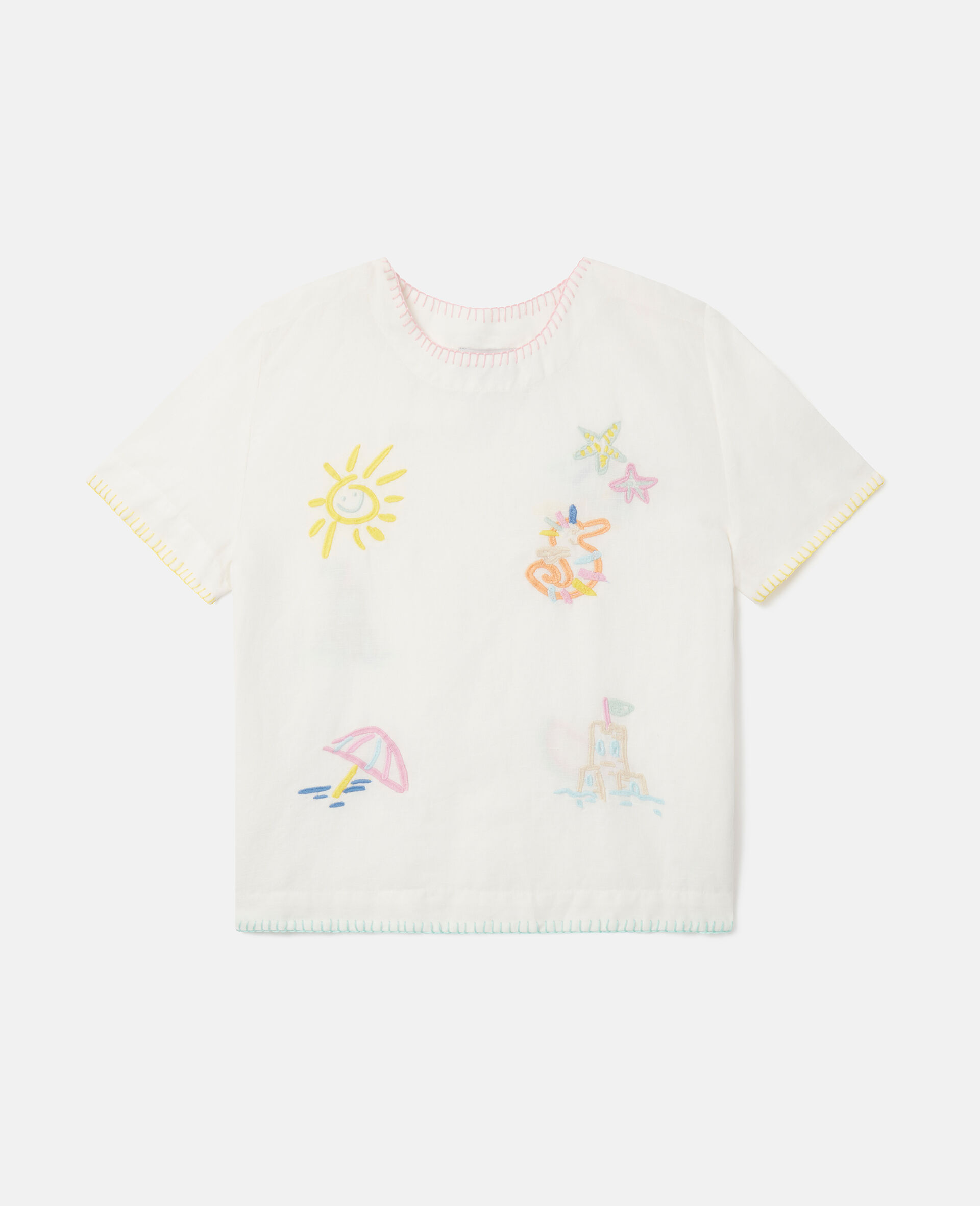 Summer Doodles Embroidery T-Shirt-Cream-medium
