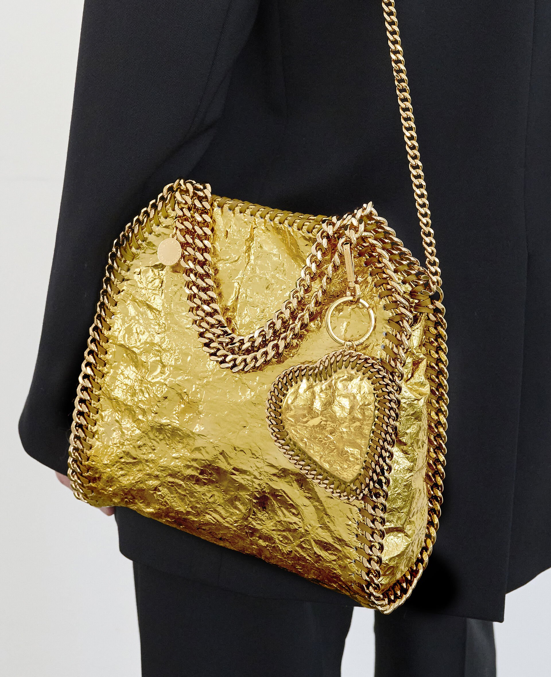 Crinkled Metallic Falabella Heart Charm-Gold-model