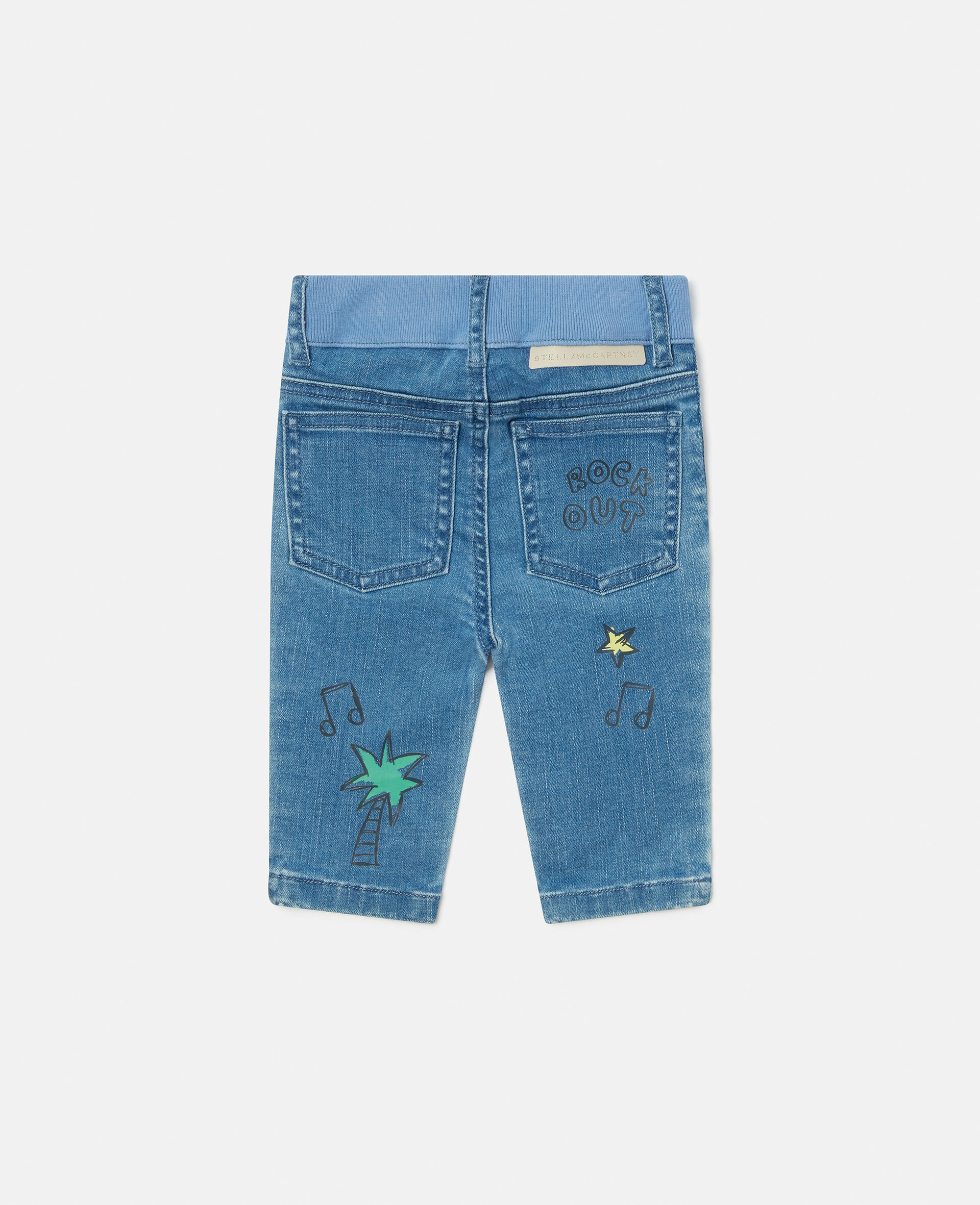 Scribble Print Slim Leg Jeans-Blue-large image number 2