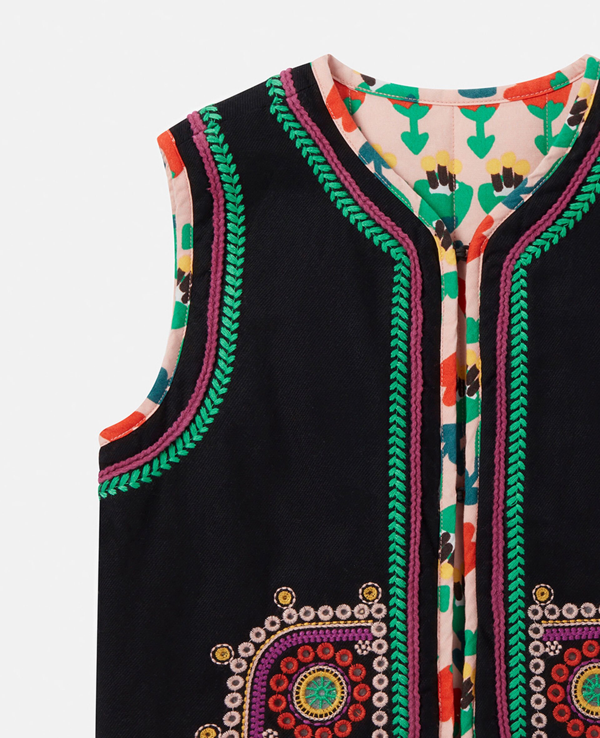 Gilet sans manches avec broderie fleur folklorique-Noir-large image number 1