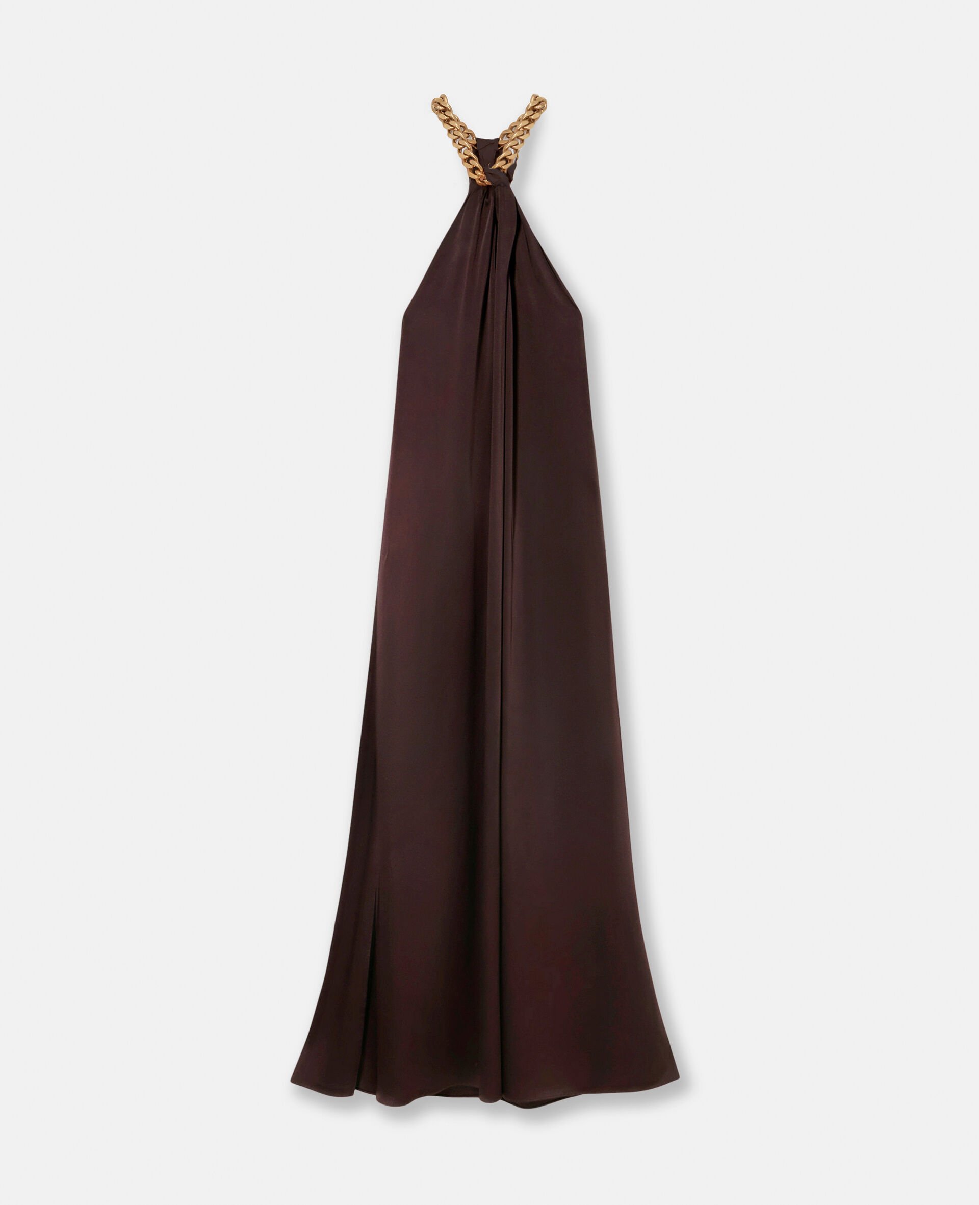 Chain Halterneck Satin Maxi Dress-Brown-medium Chain Halterneck Satin Maxi Dress-Brown-medium