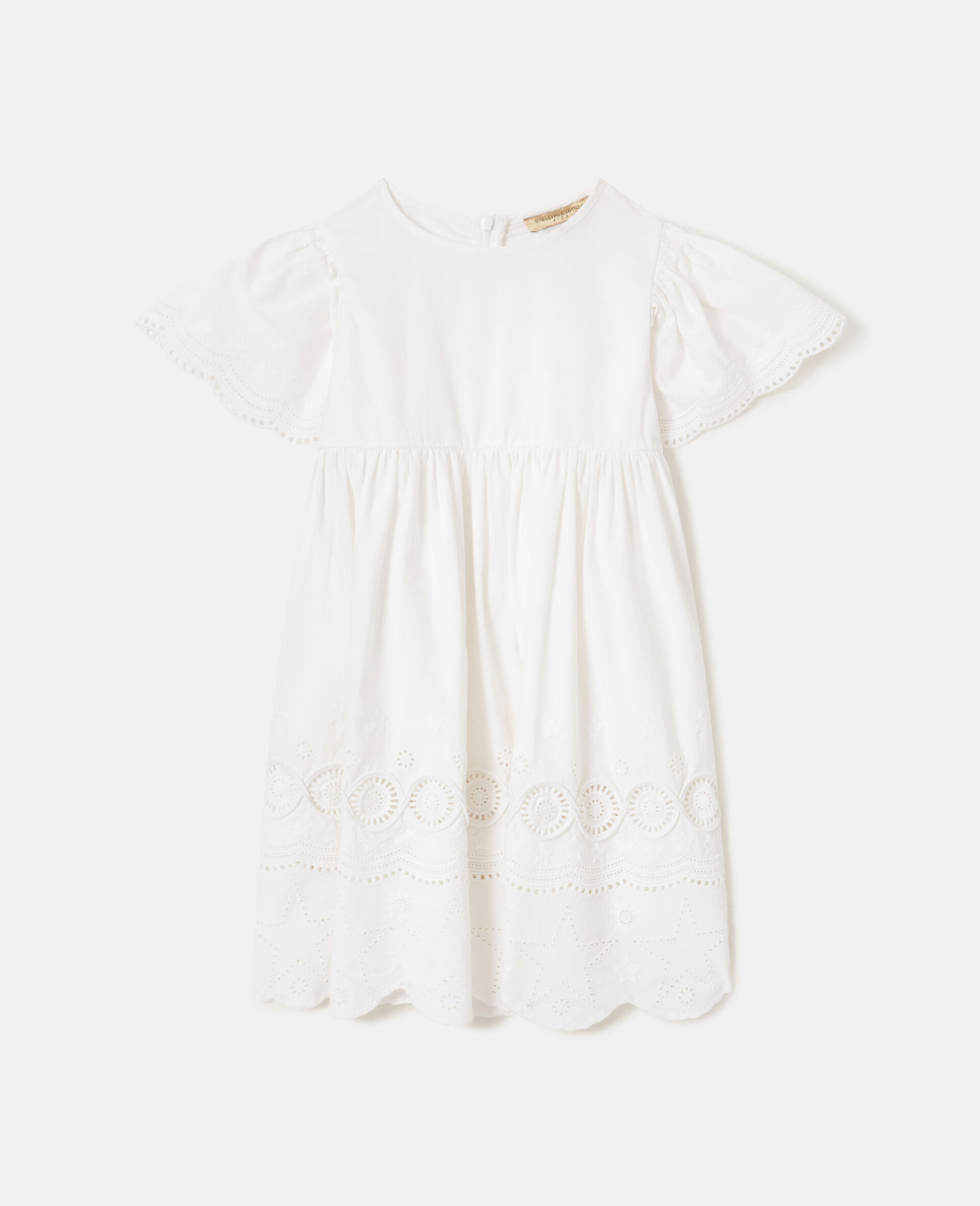 Short Sleeve Broderie Dress-White-medium