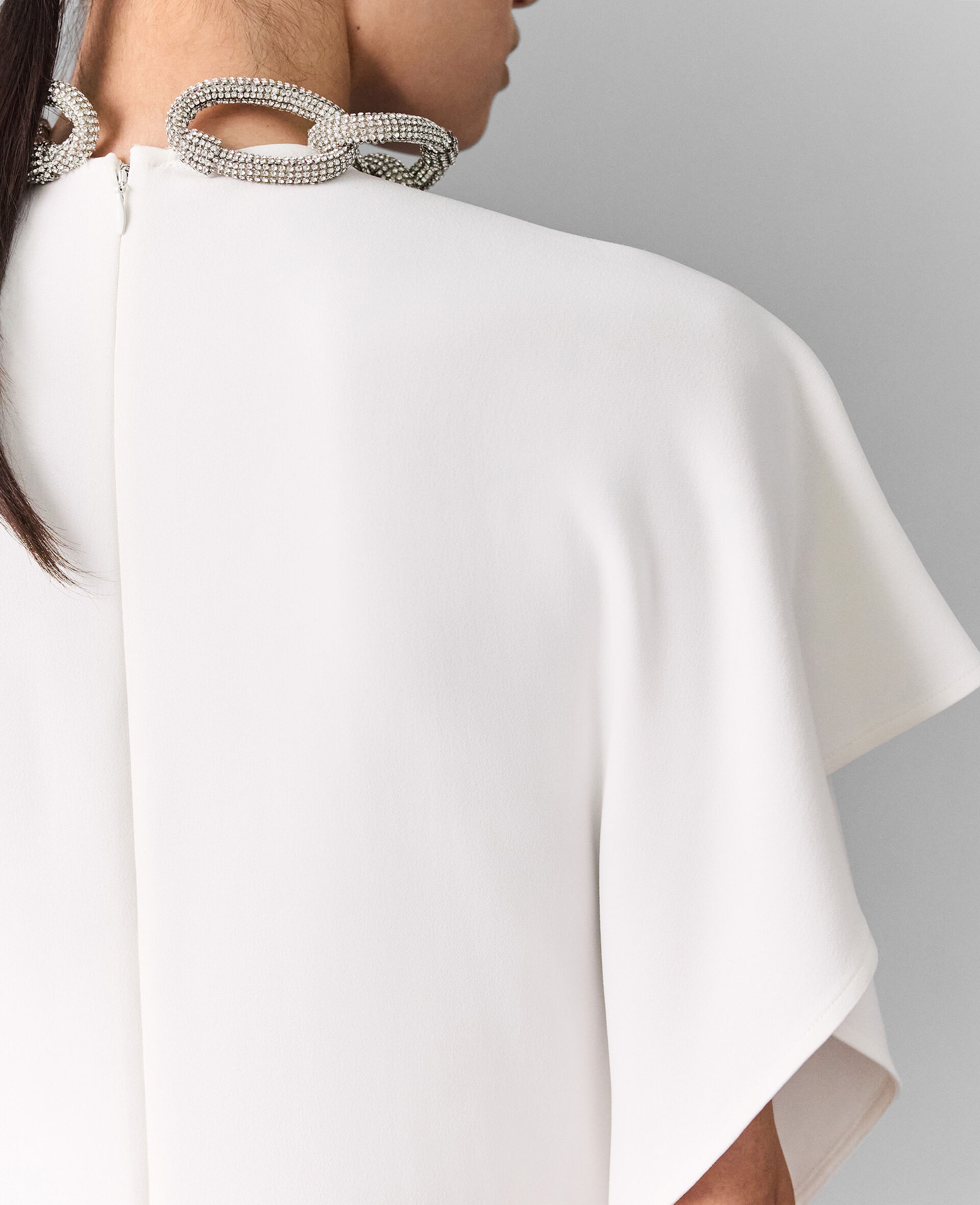 Lead-Free Crystal Chain Cap-Sleeve Jumpsuit-White-large image number 5