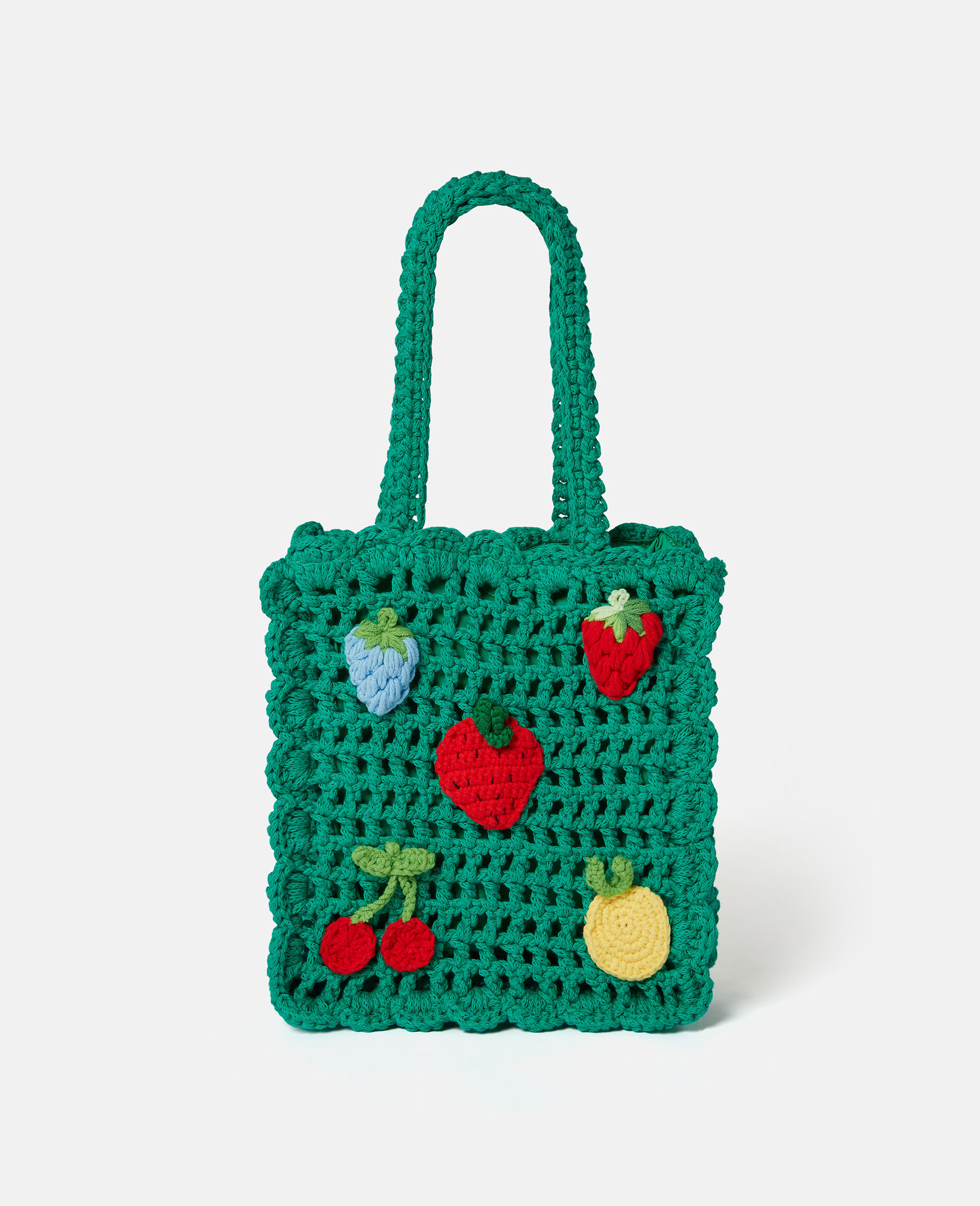 Berry Embroidered Crochet Tote Bag-Green-large image number 0