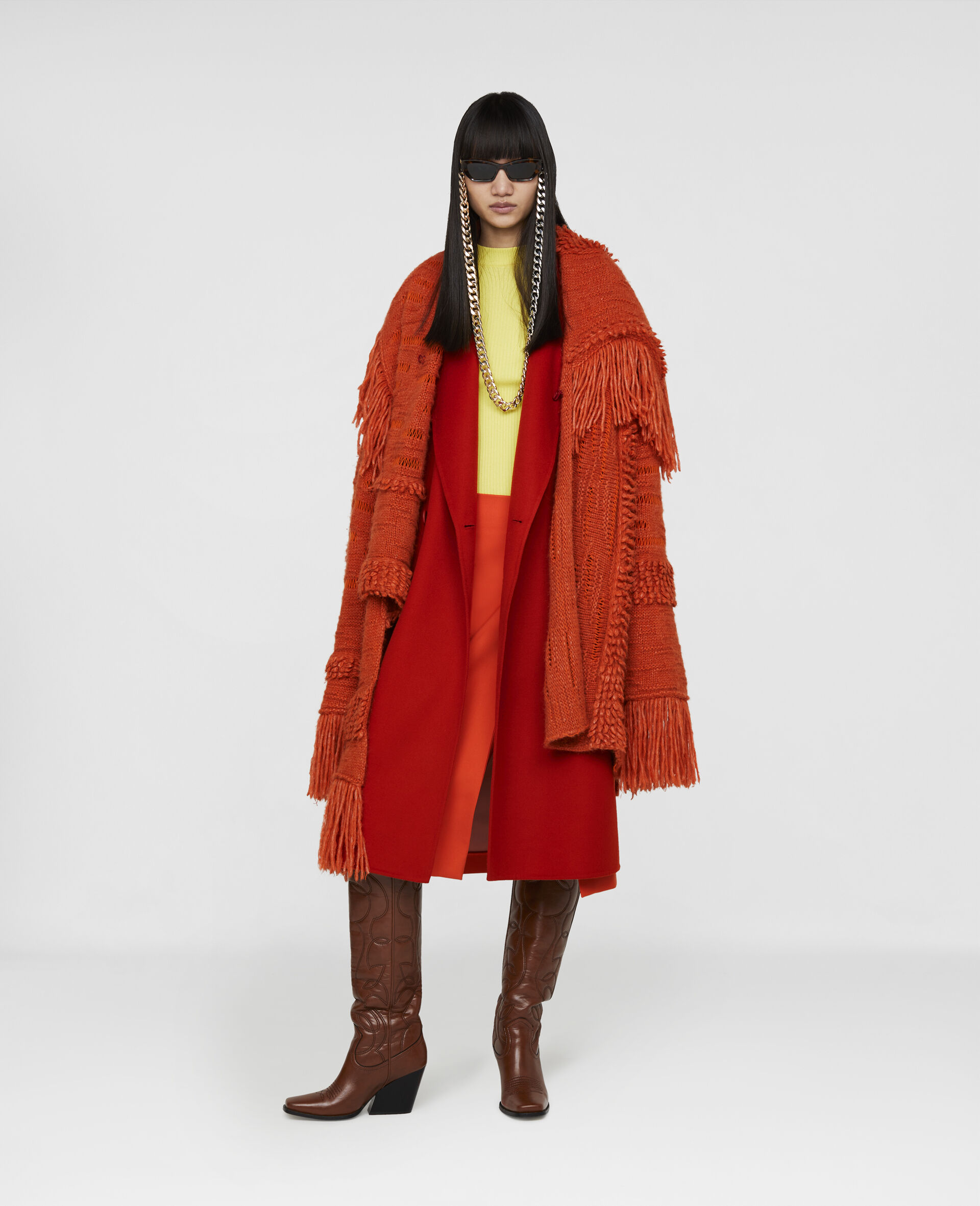 Textured Knit Coat-Orange-large image number 1
