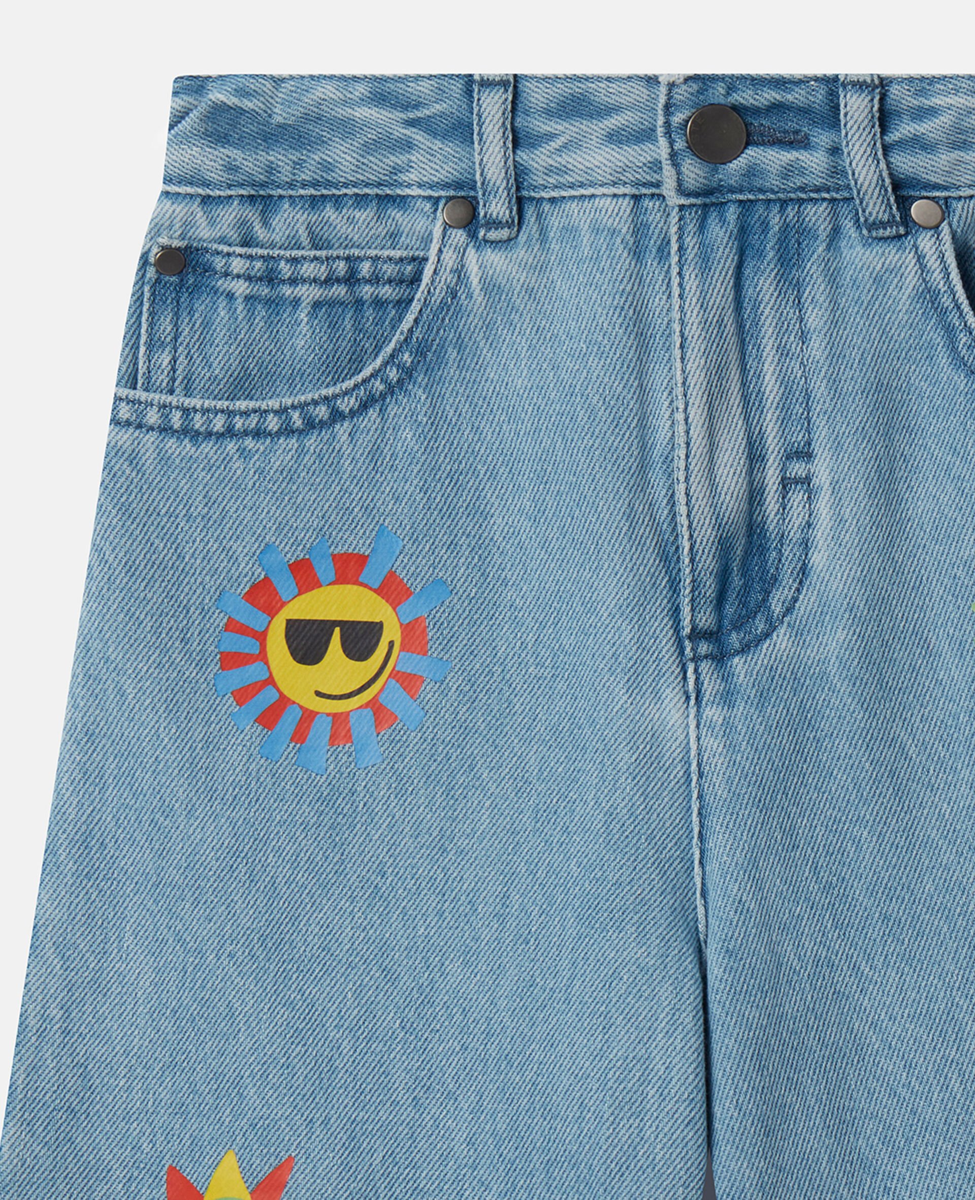 Sunshine Print Denim Shorts-Blue-large Sunshine Print Denim Shorts-Blue-large image number 4