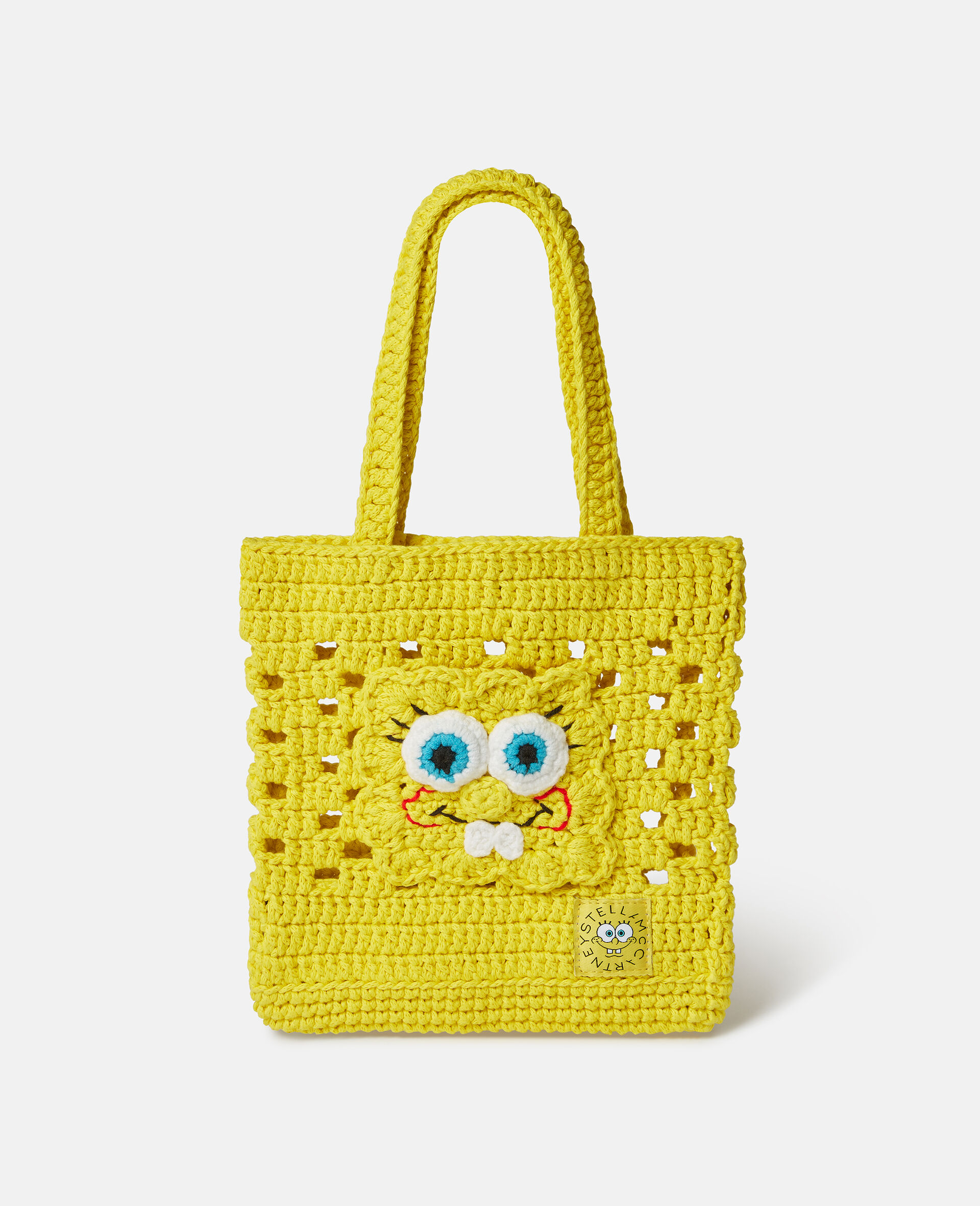 SpongeBob Graphic Crochet Tote Bag-Yellow-large SpongeBob Graphic Crochet Tote Bag-Yellow-large image number 0
