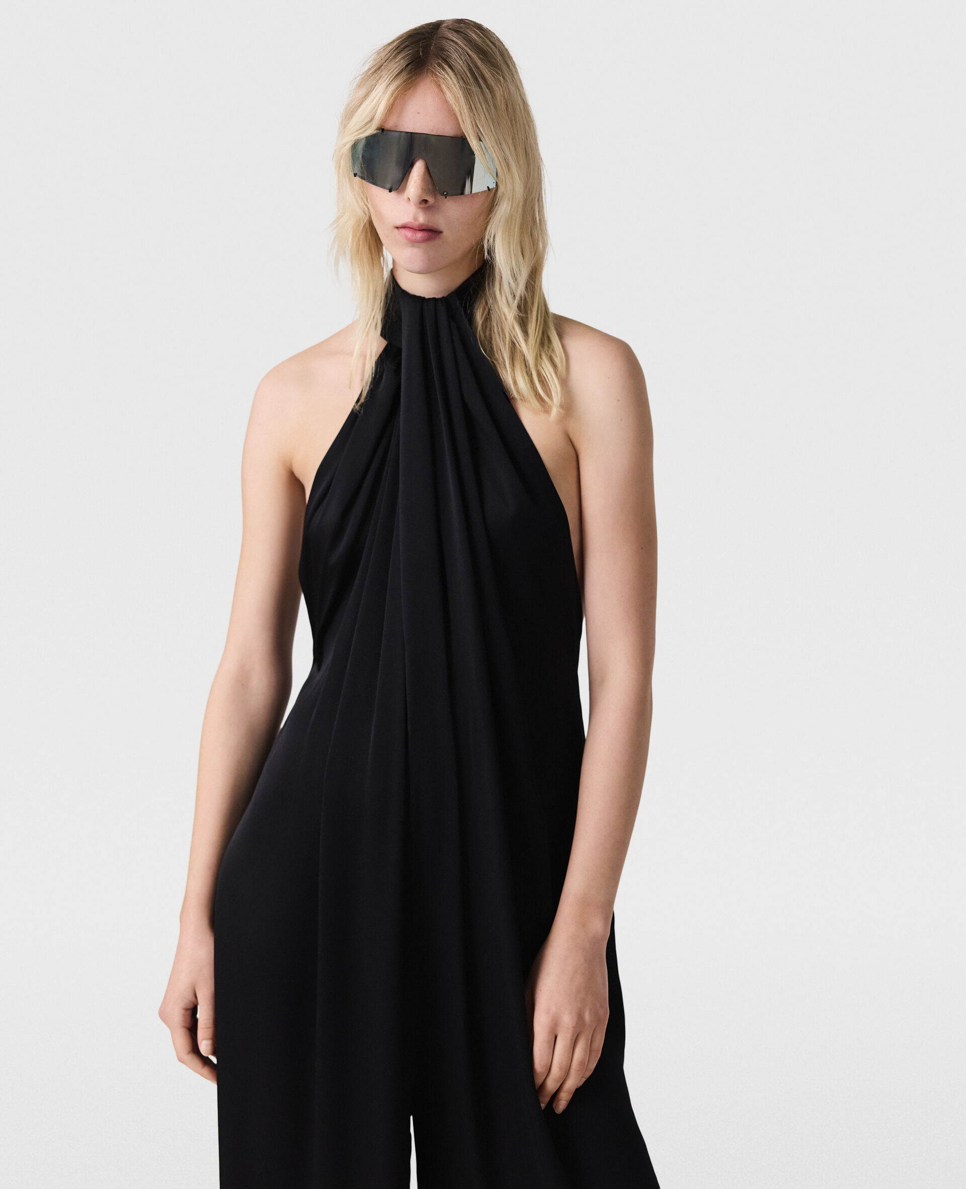 Halterneck Panel Jumpsuit-Black-large image number 4