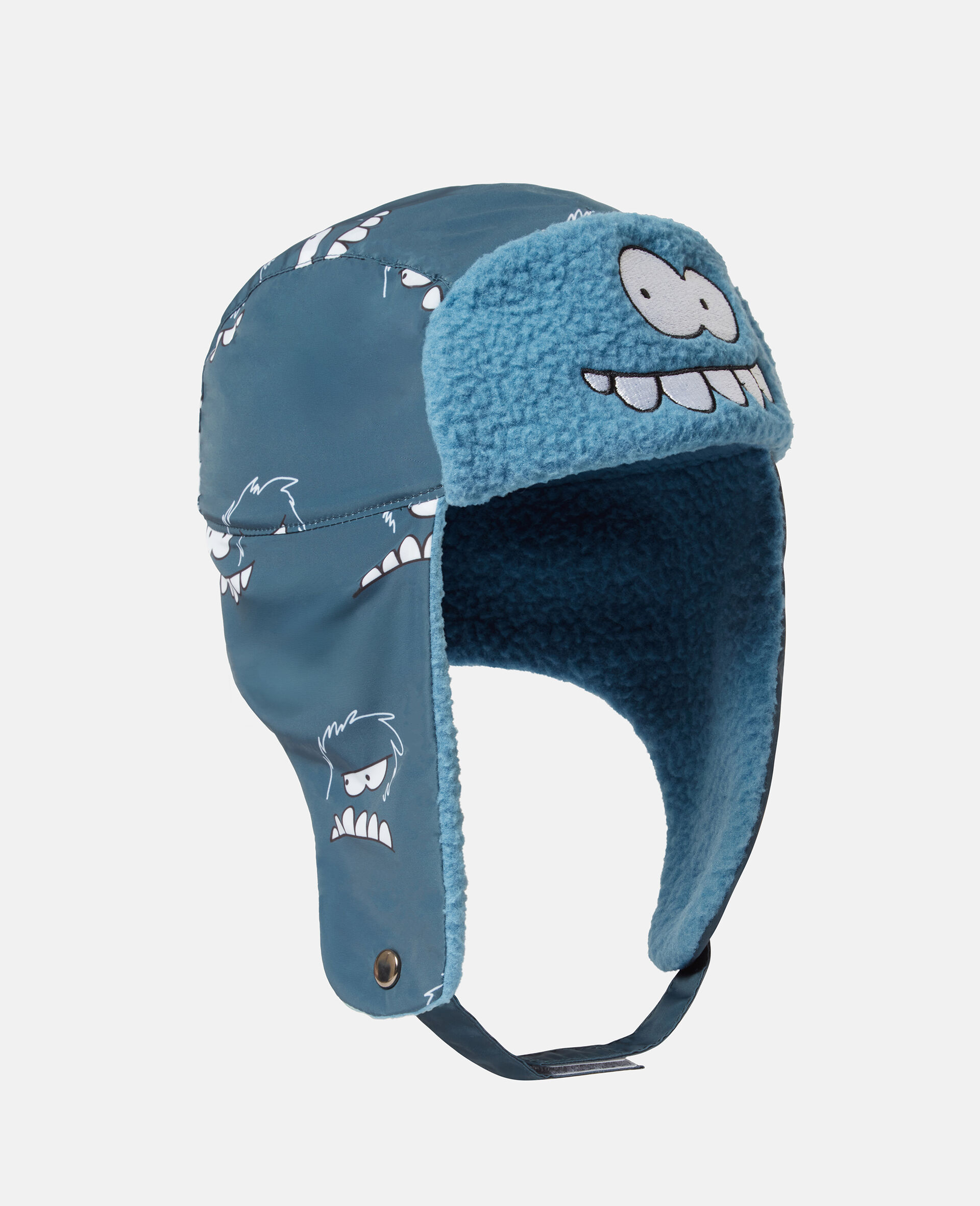 Bonnet graphique a rabats avec monstre-Bleu-medium