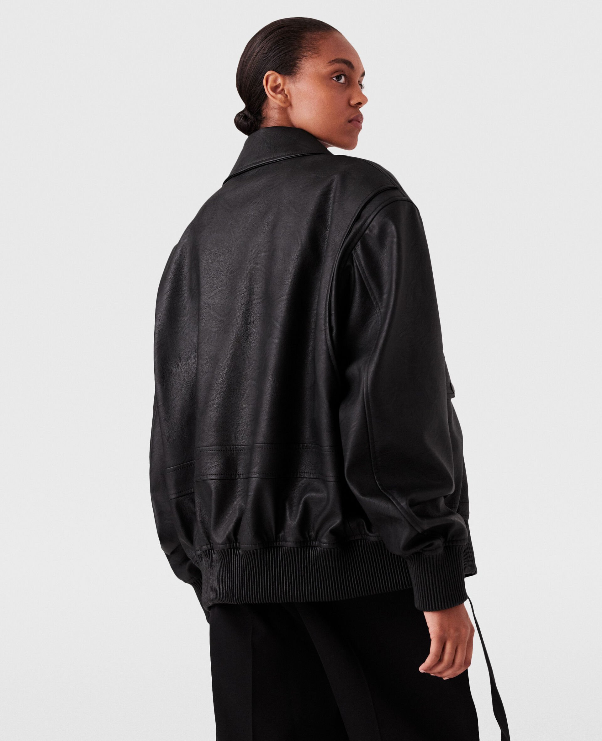 Oversized Vegan Bomber Jacket-Black-large image number 3