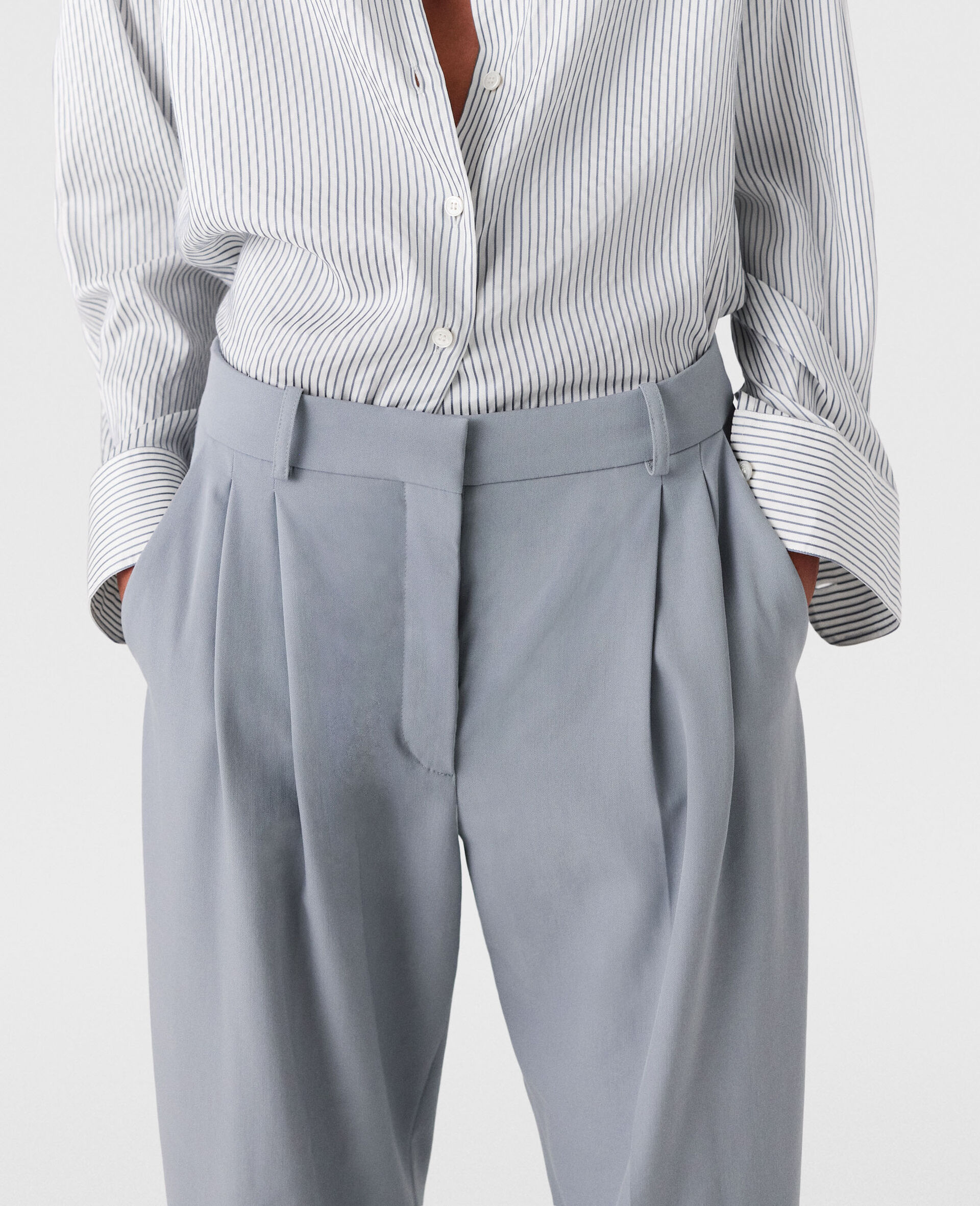 Pleated High-Rise Wool Trousers-Grey-large image number 3