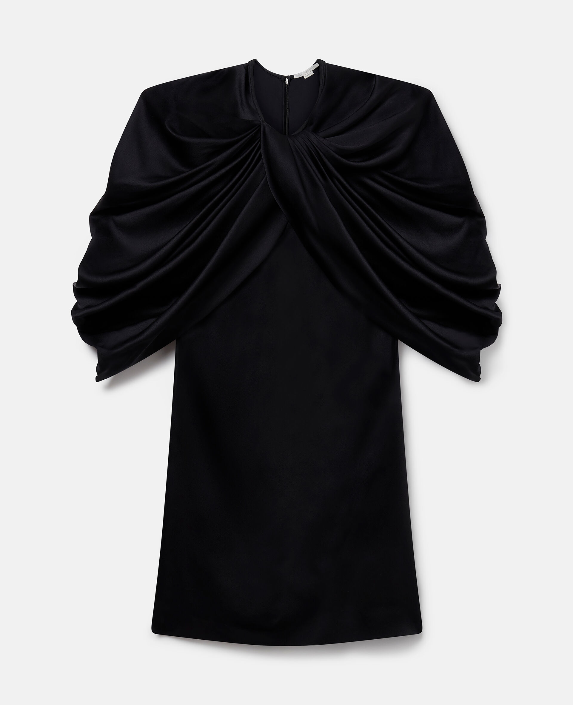 Robe courte drapée en satin-Noir-large image number 0