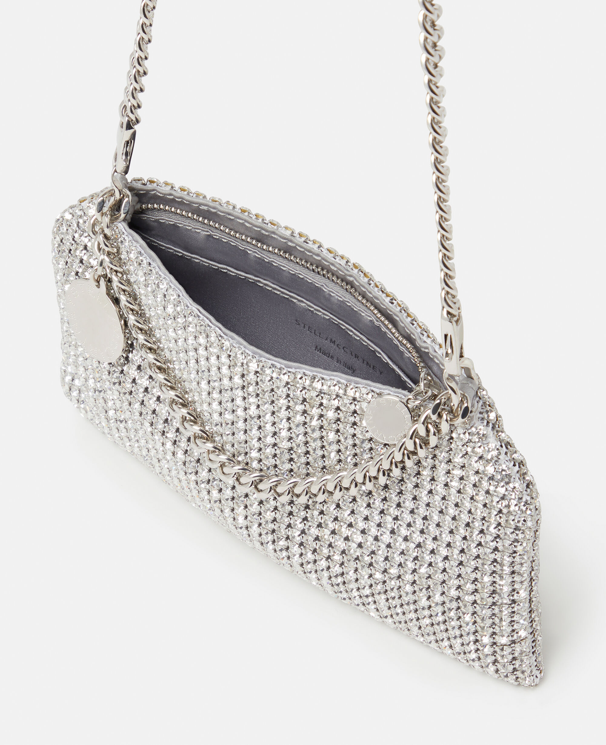 Women Metallic silver Falabella Crystal Mesh Shoulder Bag