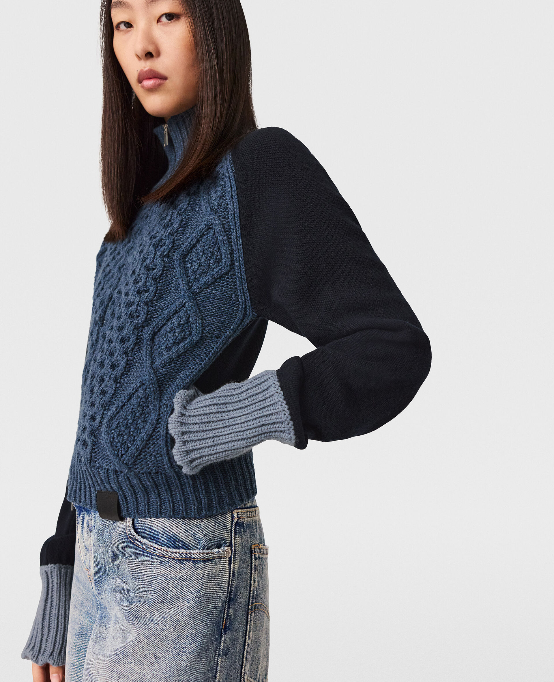 Hybrid Knit Bomber Jacket-Blue-large image number 2