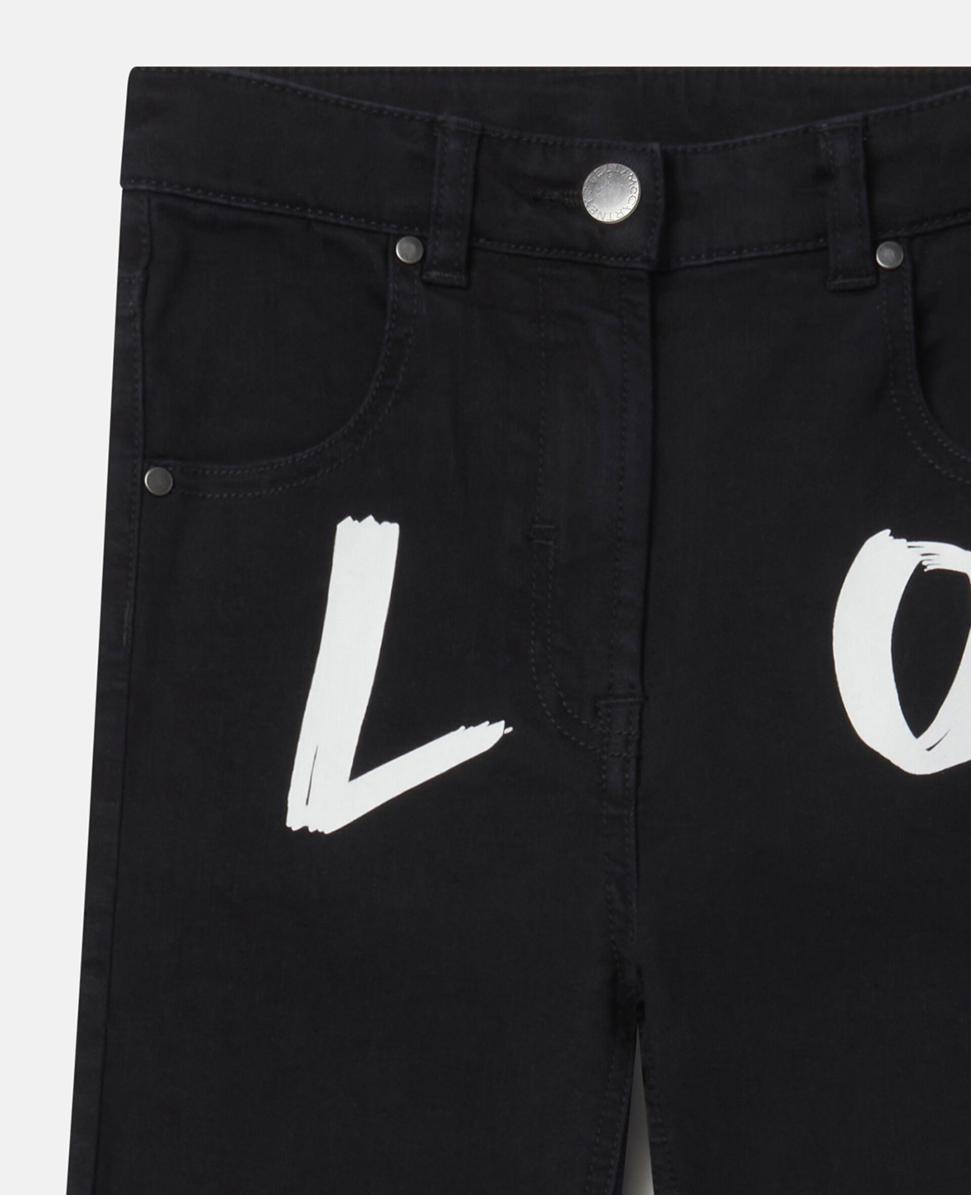 Love Print Denim Trousers-Black-large image number 1