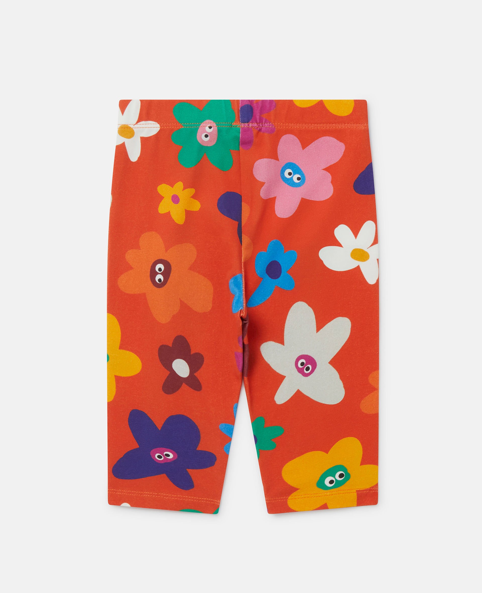 Smiling Flower Print Leggings-Orange-large Smiling Flower Print Leggings-Orange-large image number 2