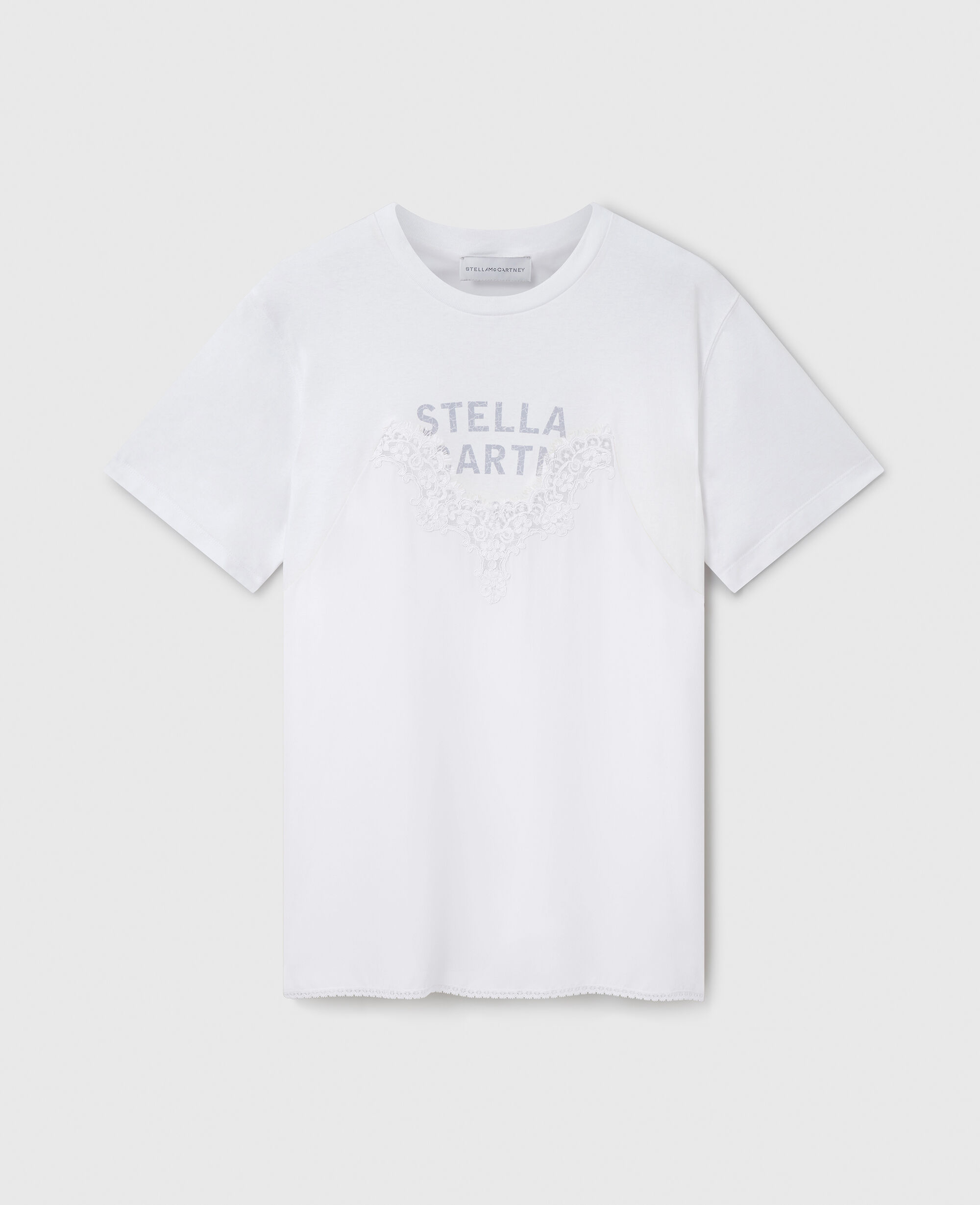 関税込み Stella McCartney★レースインサート ボクシー Tシャツ Women ピュアホワイト レースインサート グラフィック ボクシーT