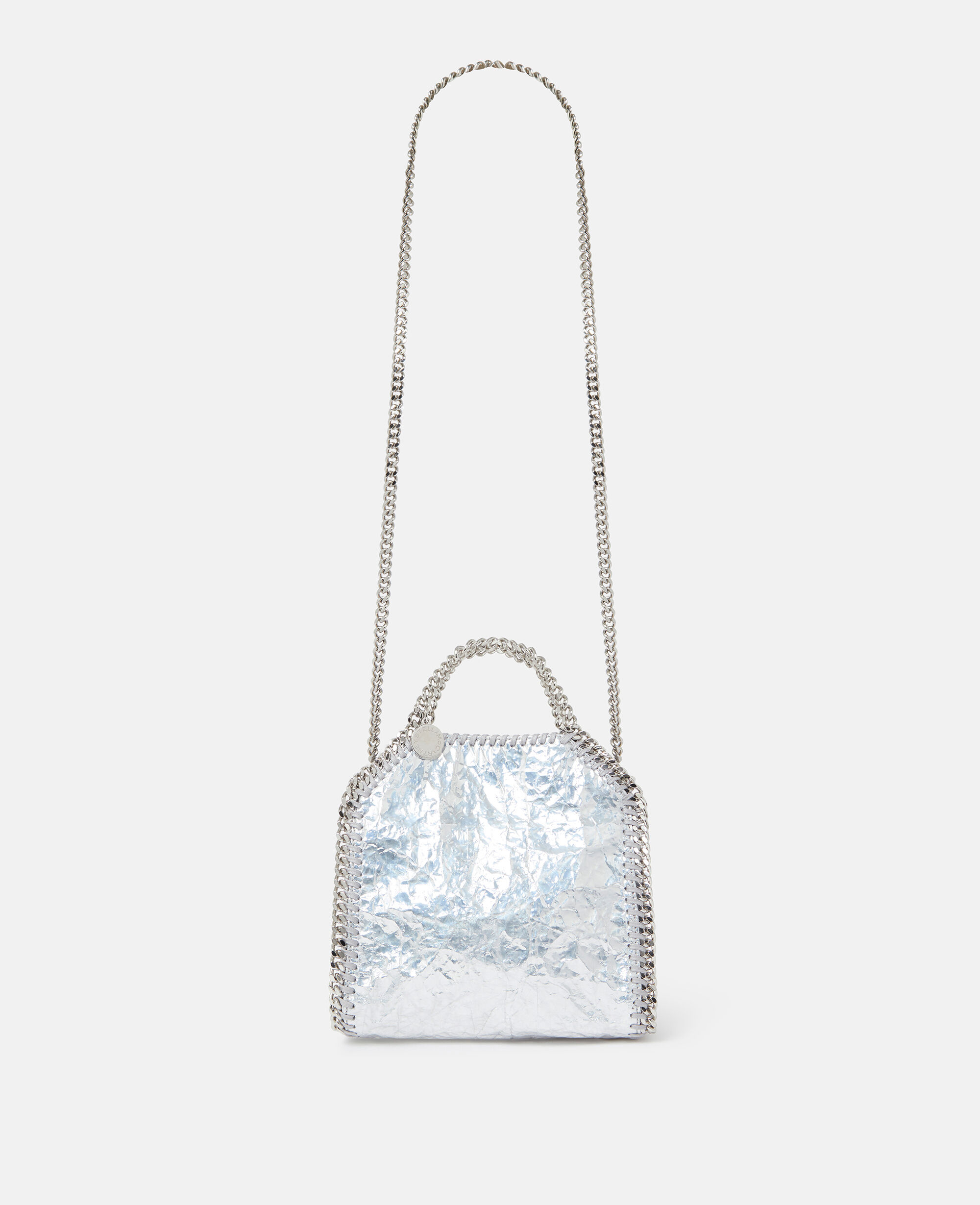 Women SILVER Cracked Metallic Falabella Tiny Tote Bag