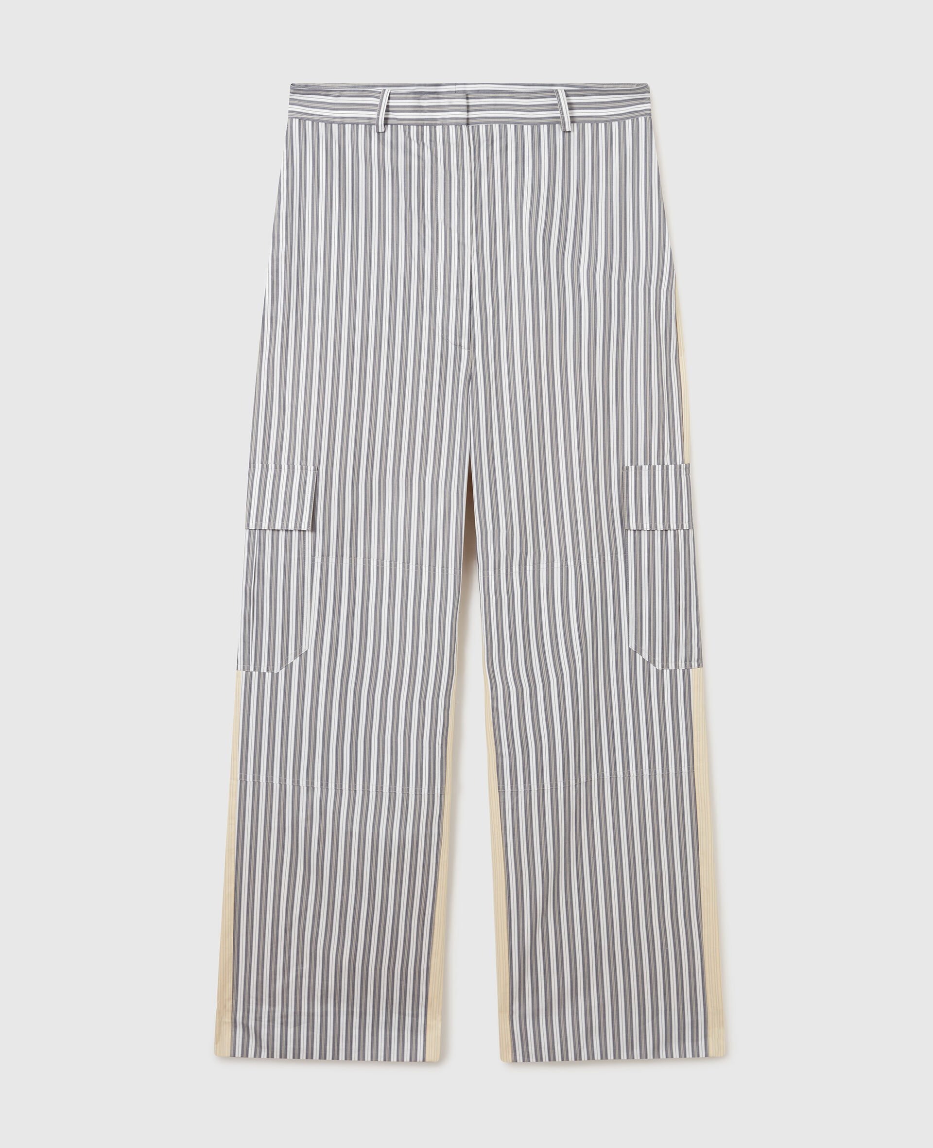 Oversized Mixed Stripe Cargo Trousers-Grey-medium