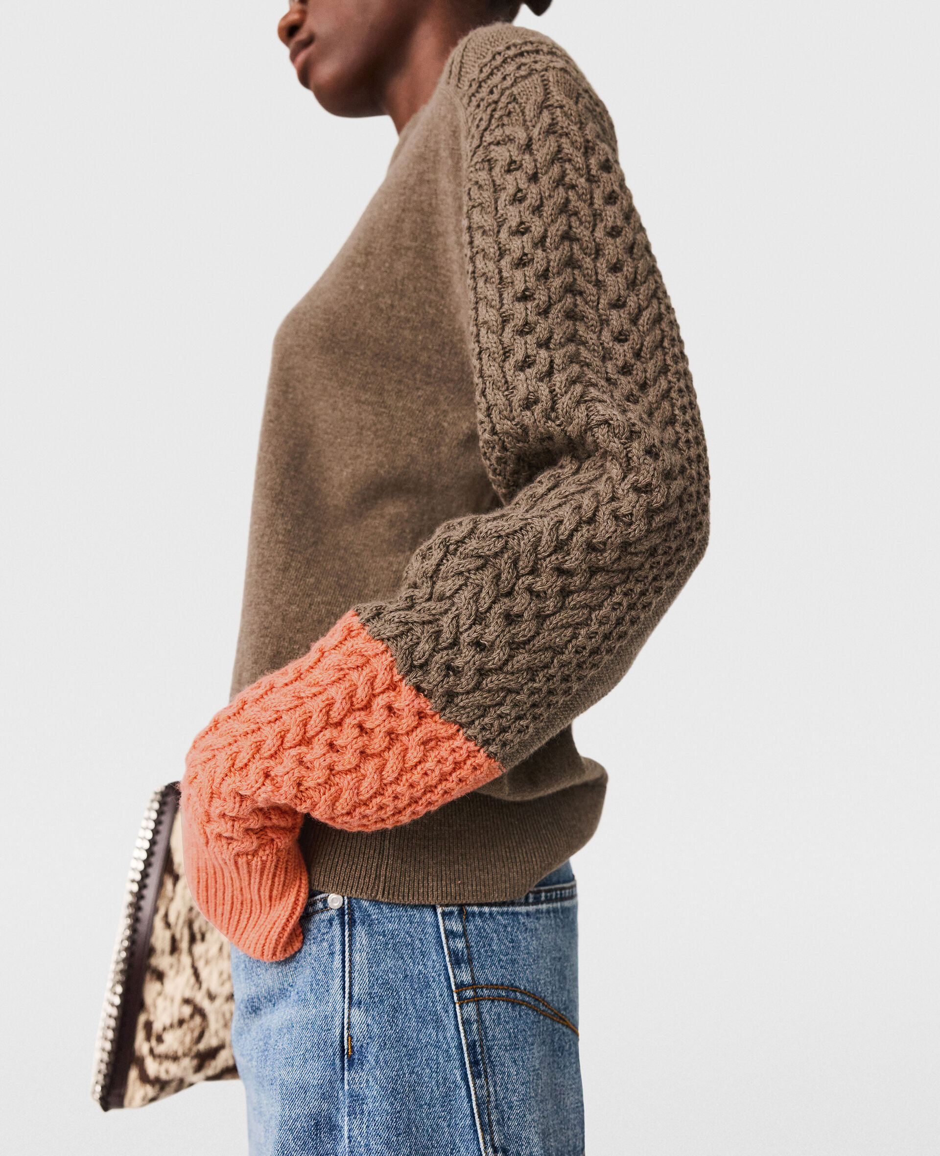 Hybrid Knit Crewneck Jumper-Brown-large image number 2