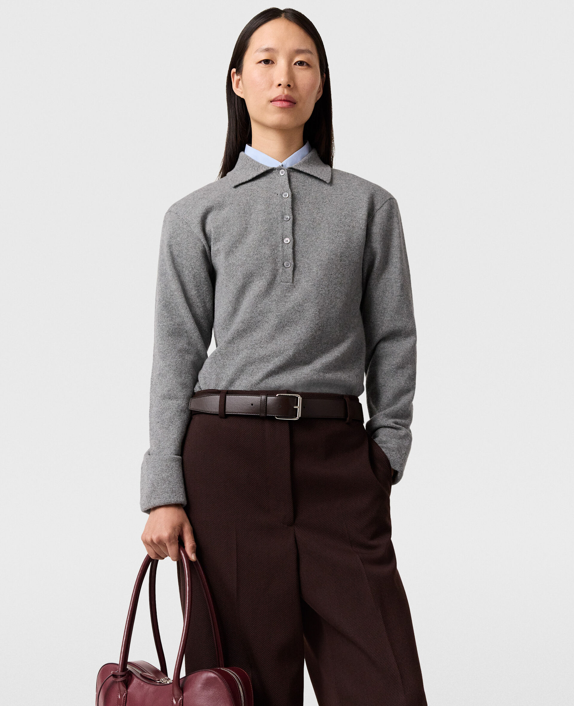 Polo con Spalle Accentuate-Grigio-medium