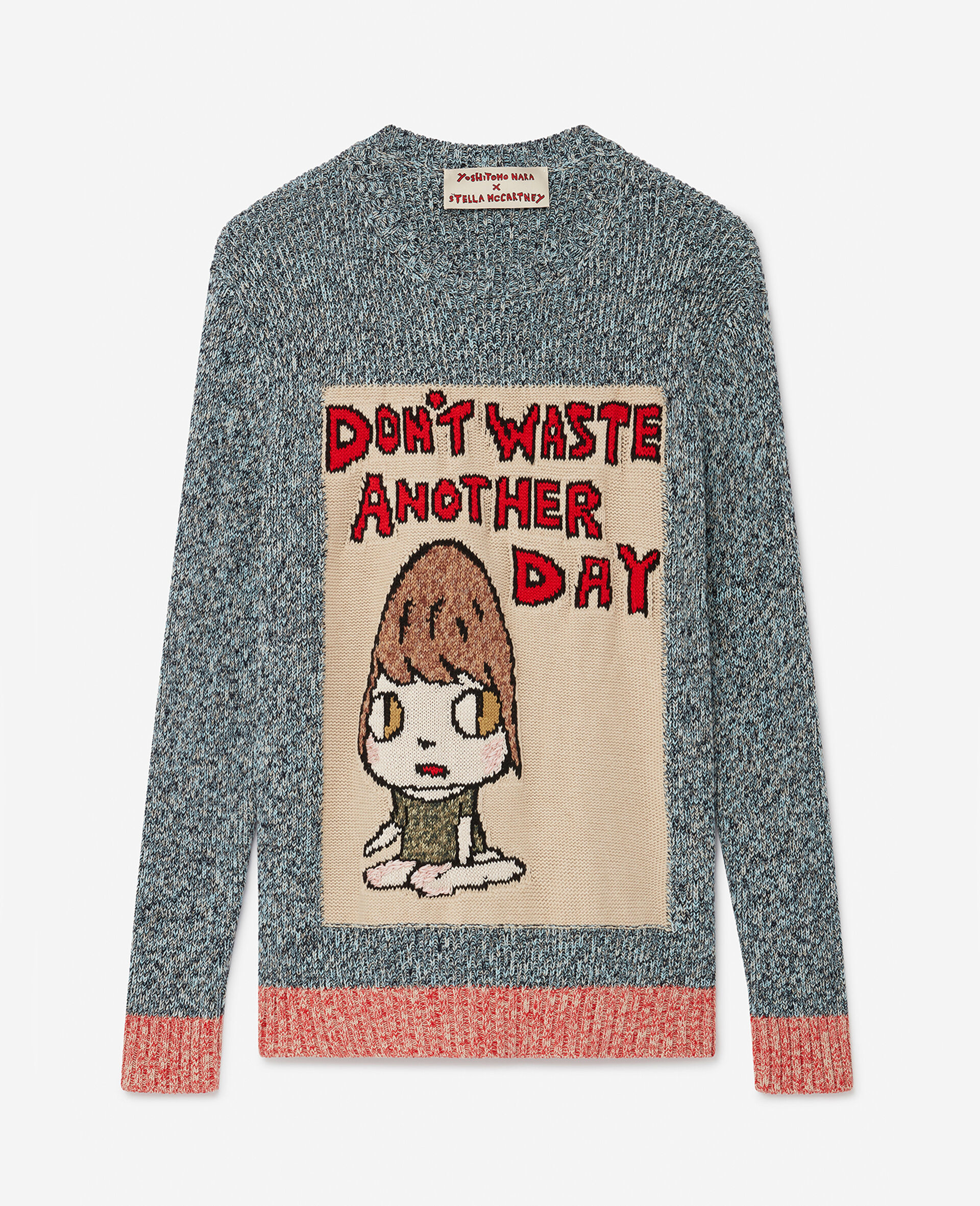 Pull en maille de coton avec slogan « Don’t waste another day »-Bleu-large image number 1