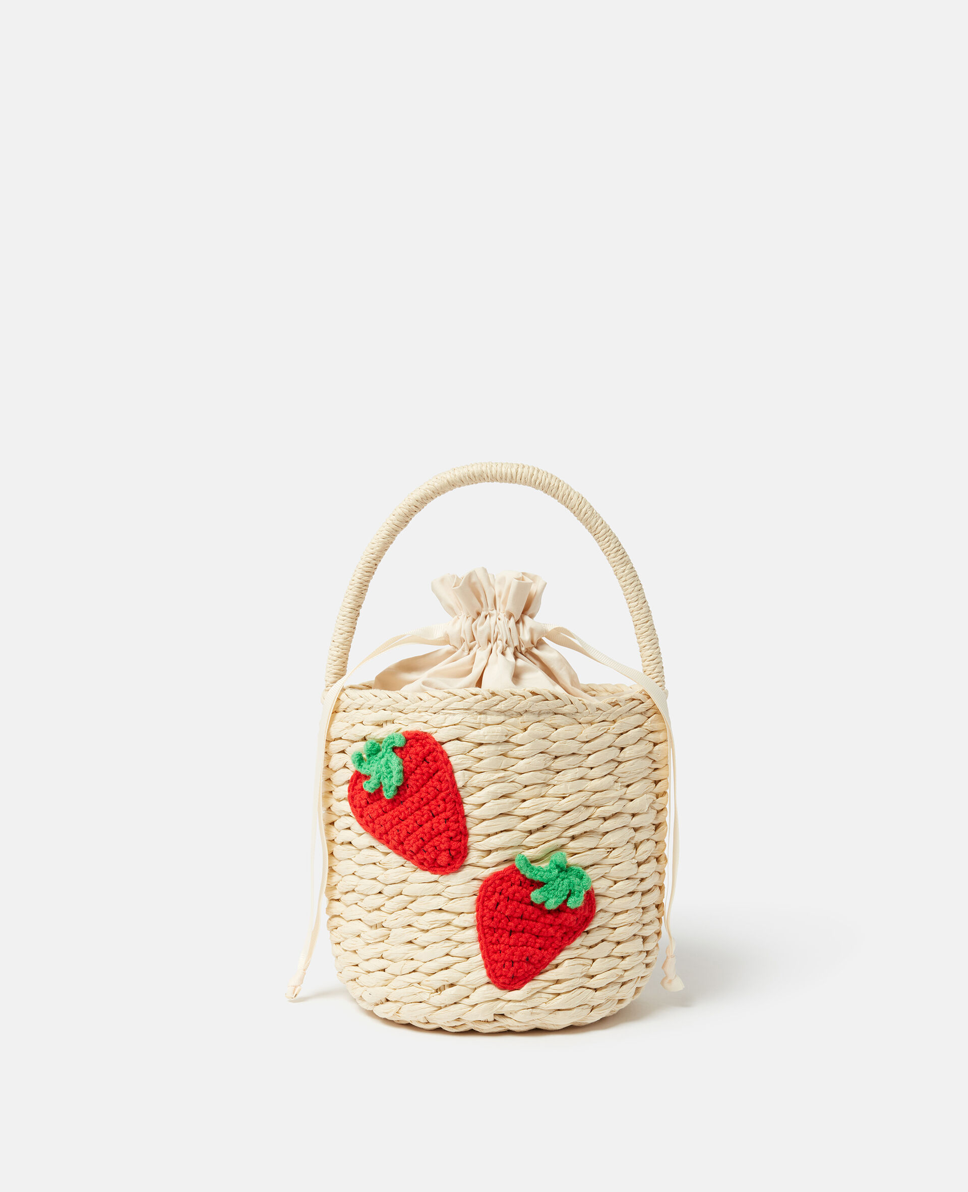 Strawberry Embroidered Straw Tote Bag-Beige-large image number 0