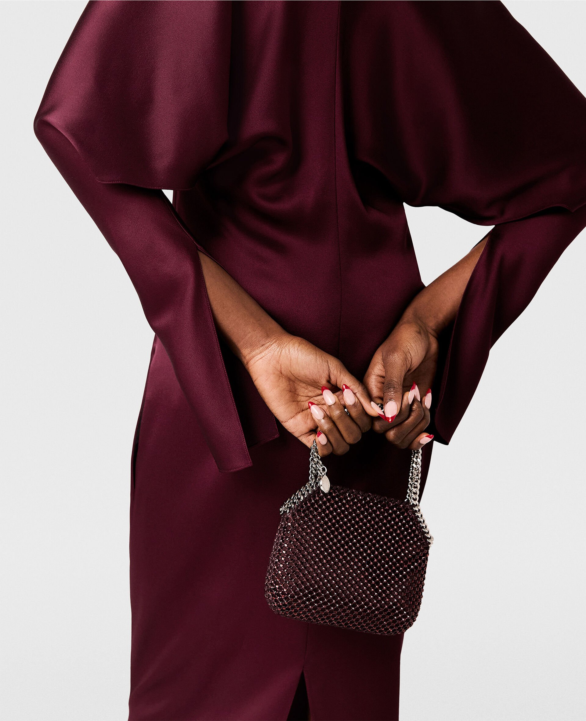 Cape-Sleeve Cut-Out Satin Midi Dress-Red-large image number 3