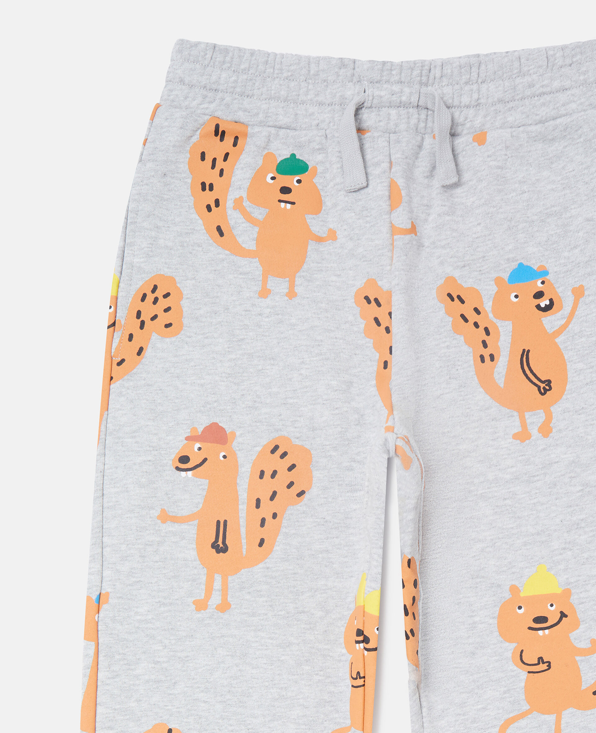 Squirrel Graphic Drawstring Joggers-Grey-large image number 1