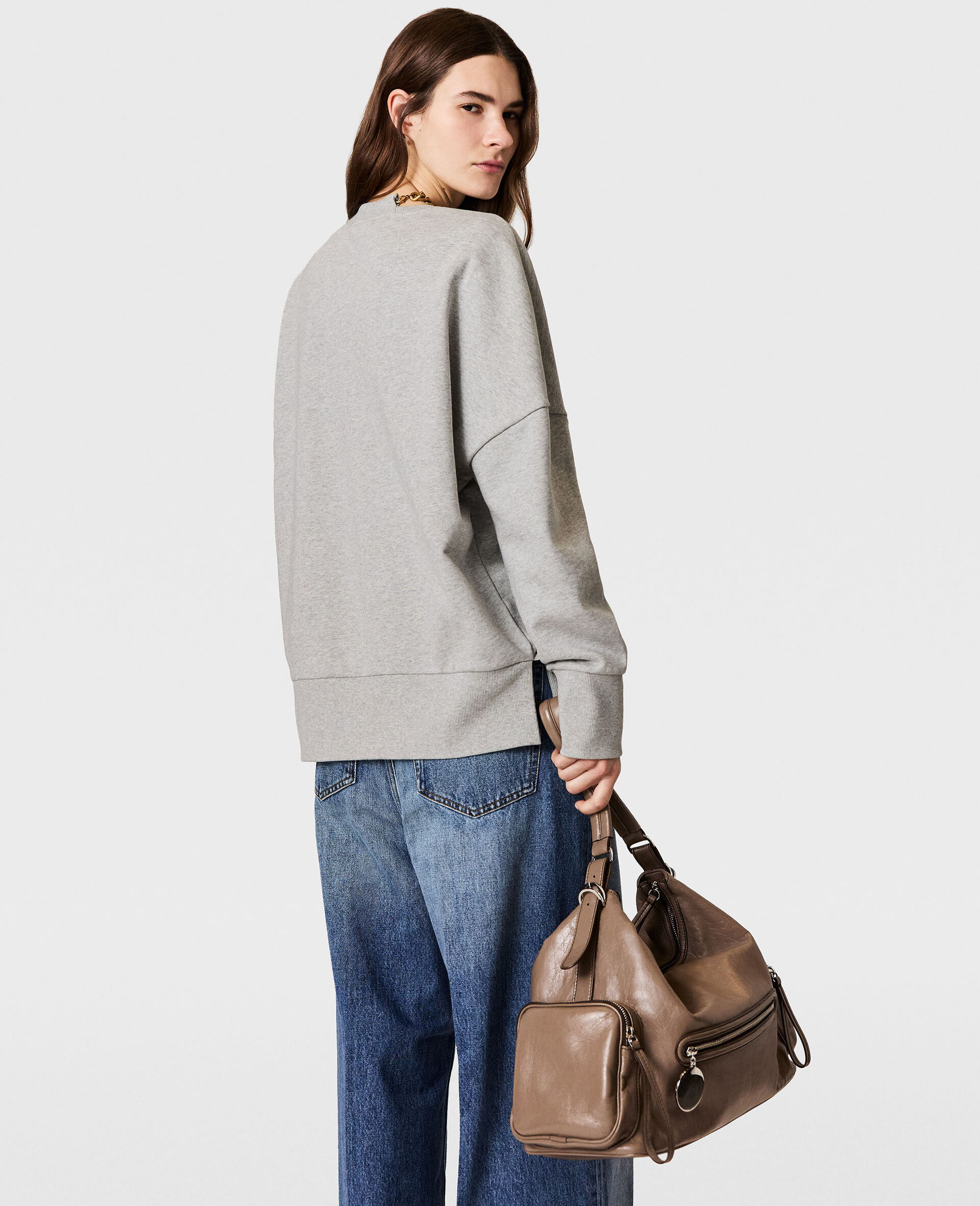 Chain-Embellished Sweatshirt-Grey-large image number 4