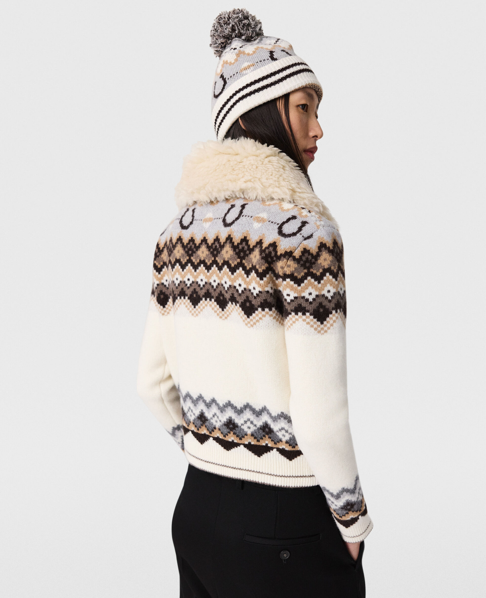 Fairisle Plush Teddy Cardigan -Brown-large image number 3