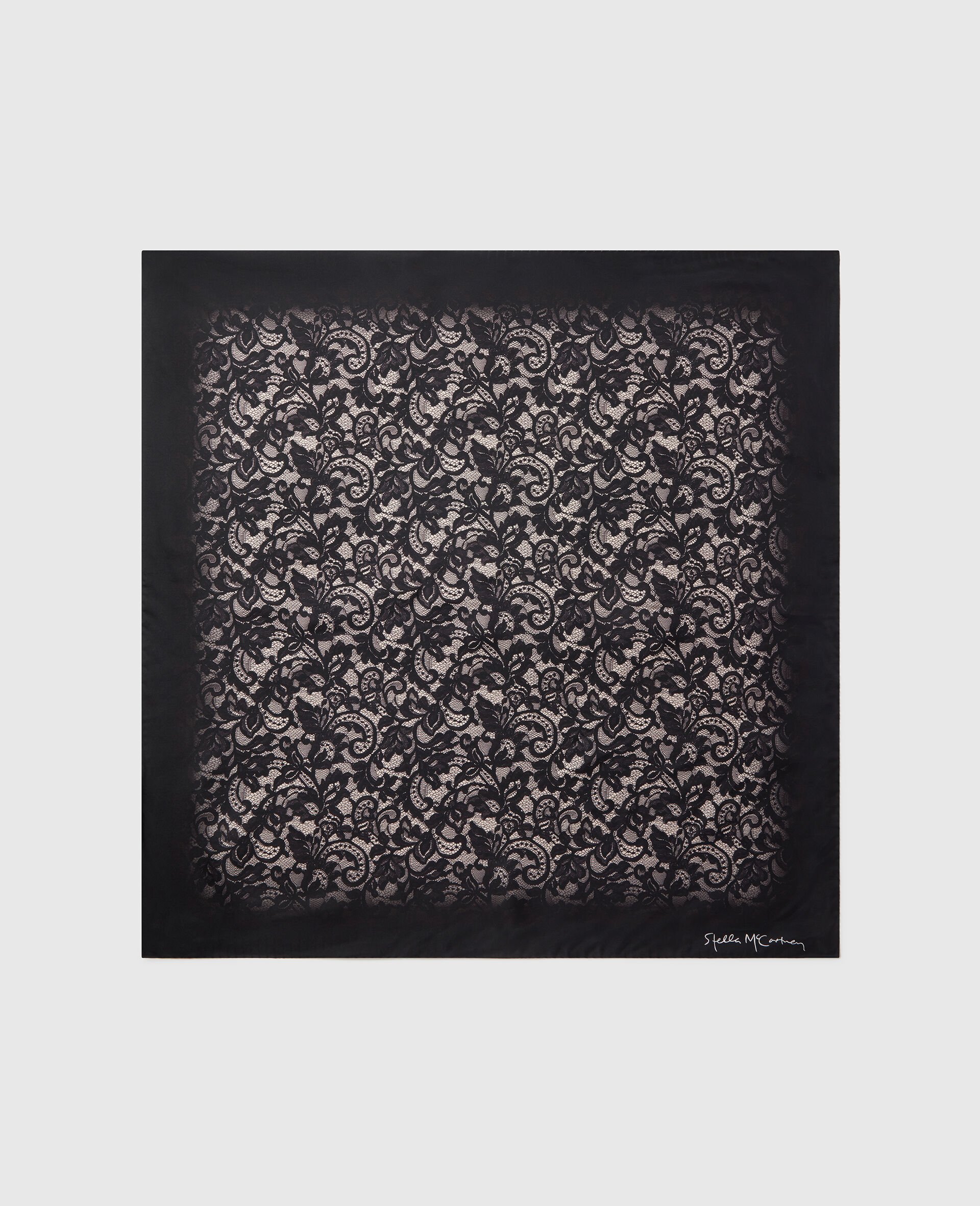 Lace Print Square Scarf-Black-model Lace Print Square Scarf-Black-model