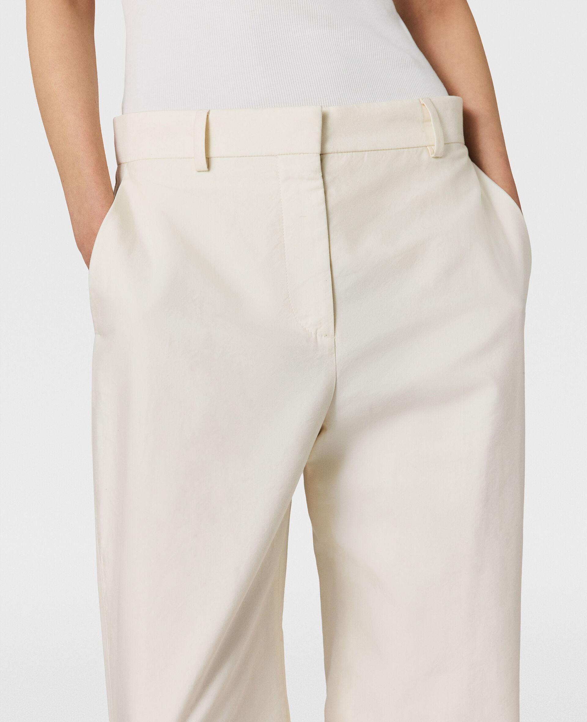 Washed Cotton Straight Trousers-Cream-large image number 2