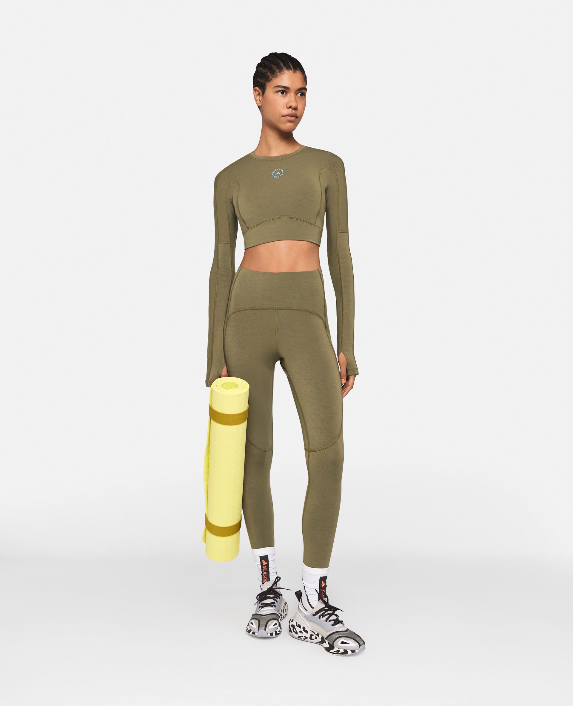TrueStrength Long Sleeve Yoga Crop Top-Green-model