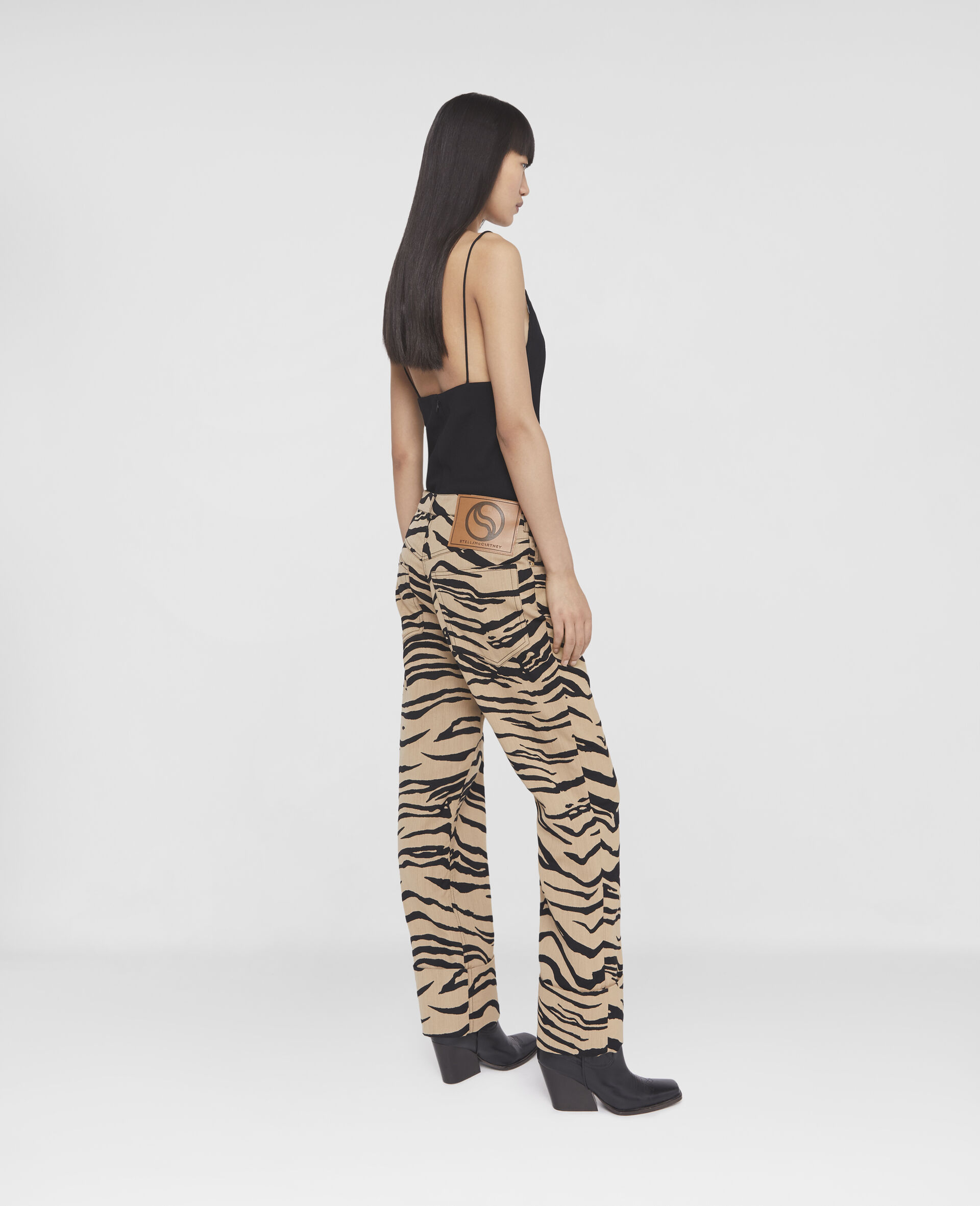 Tiger Print Cropped Jacquard Trousers-Beige-large image number 2