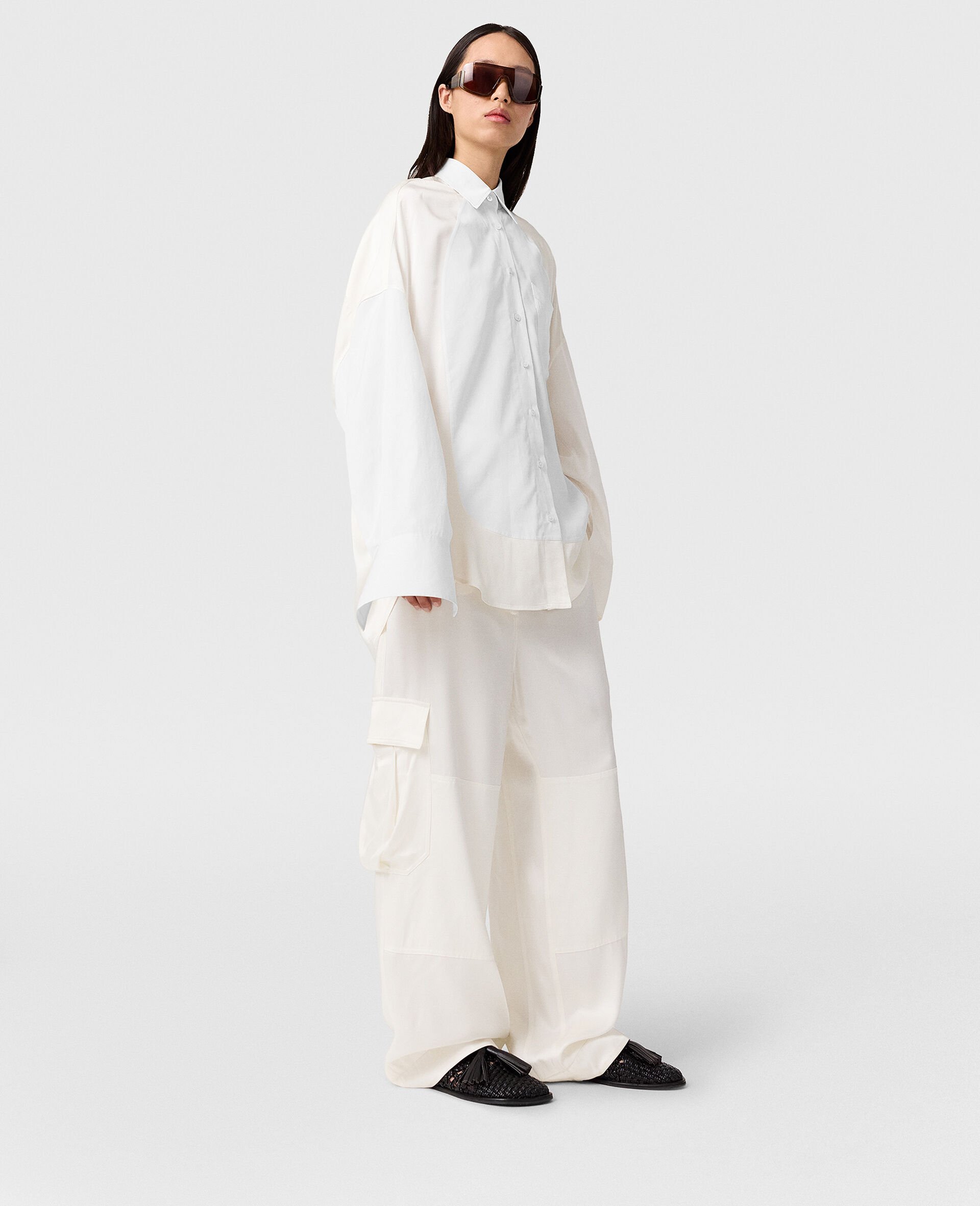 Satin Panelled Slouchy Cargo Trousers-White-large image number 5