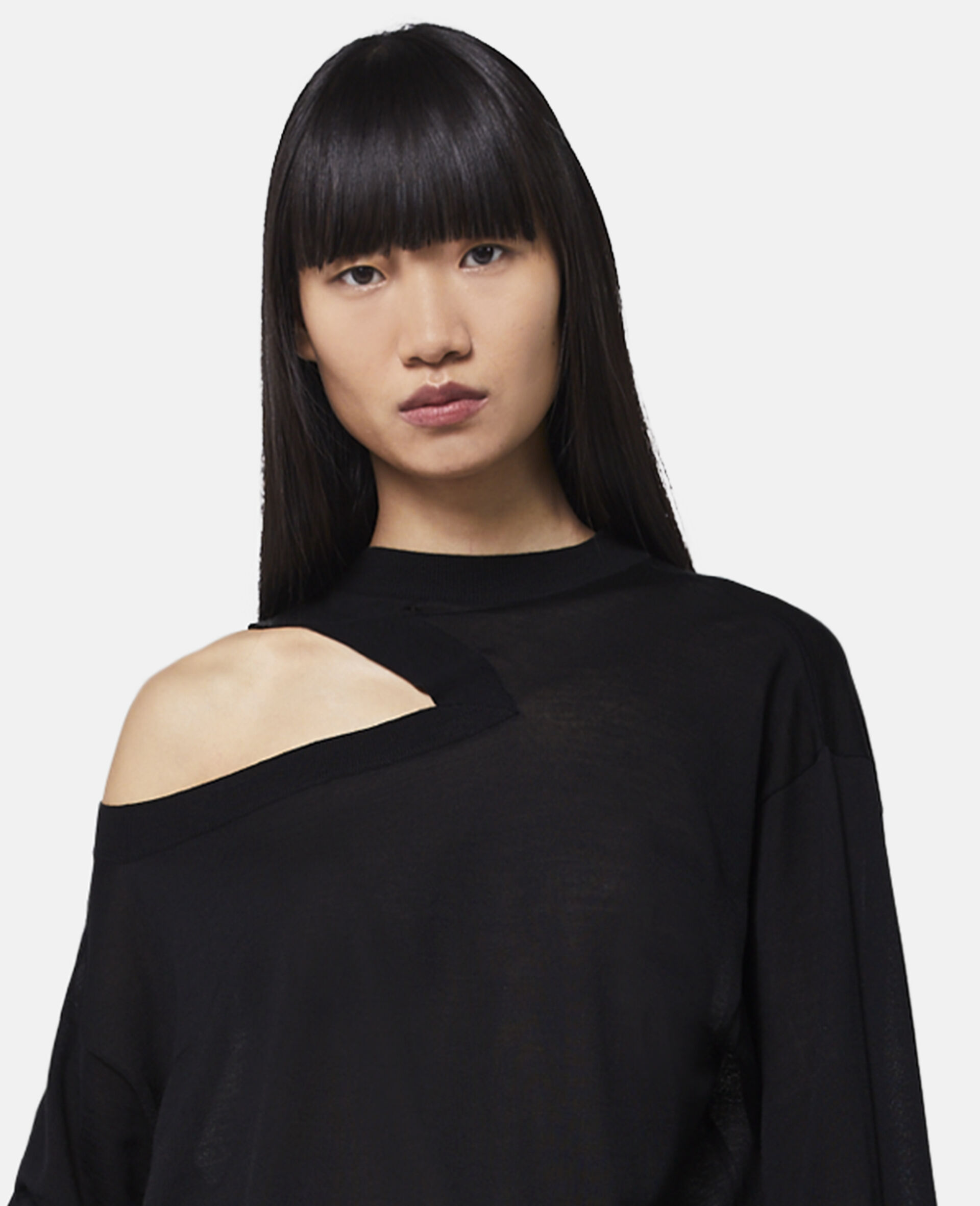 Cut-Out Merino Knit Jumper-Black-large image number 3
