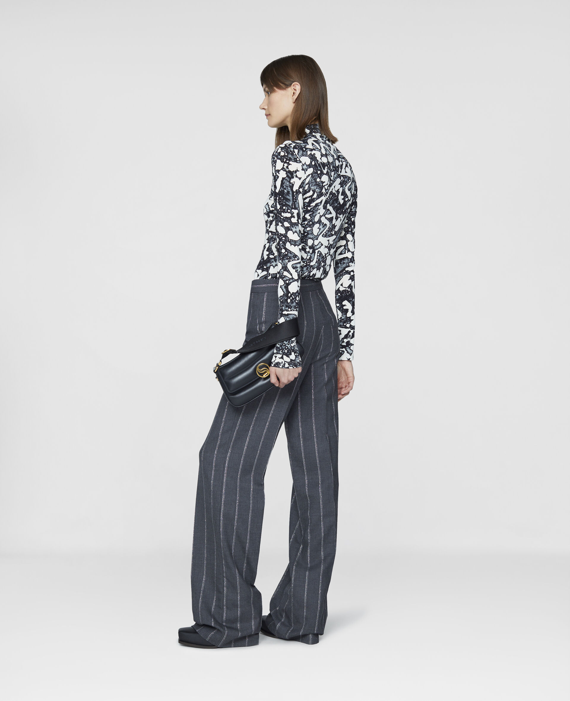 Pinstripe Wool Straight Trousers-Grey-large image number 2