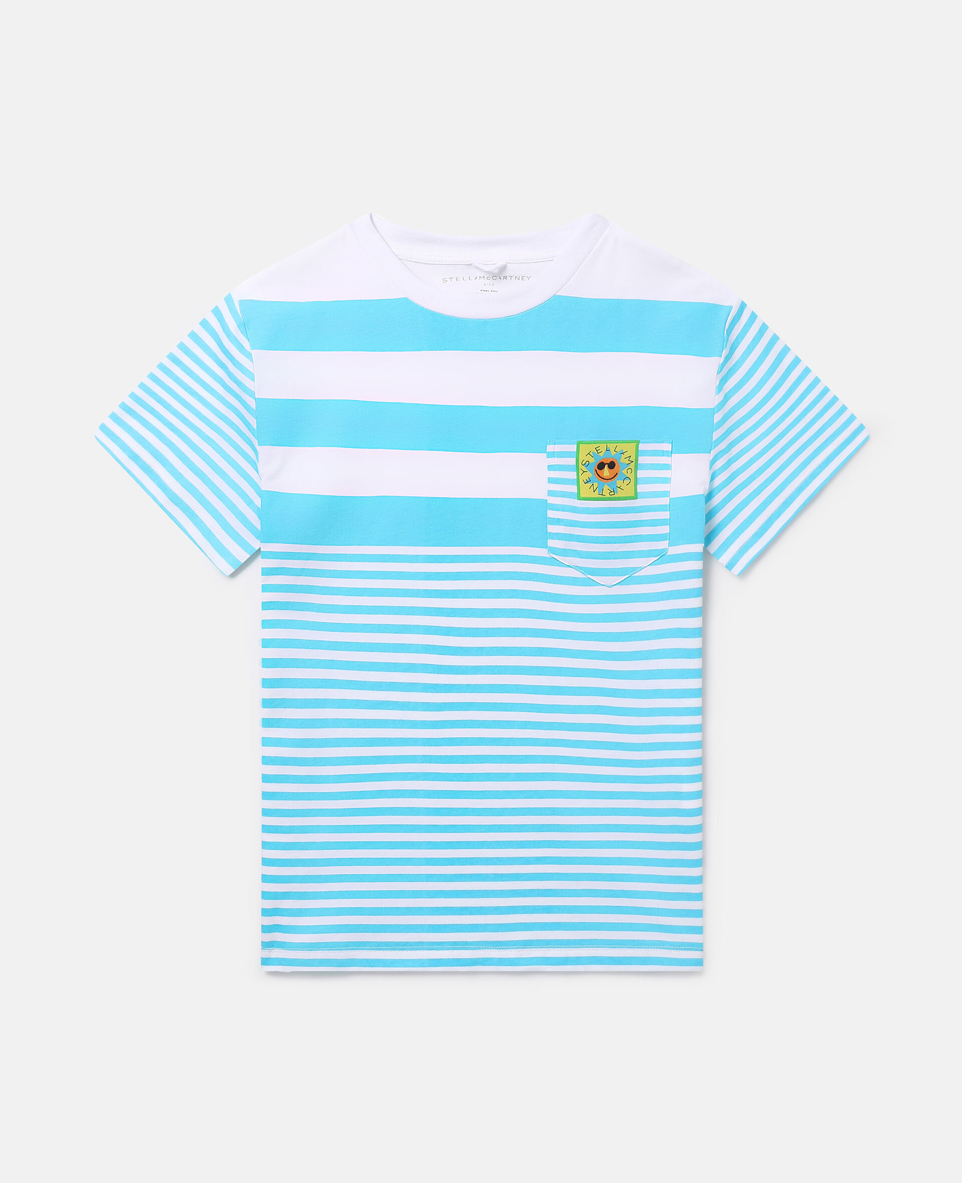 Sunshine Motif Striped T-Shirt-ブルー-medium