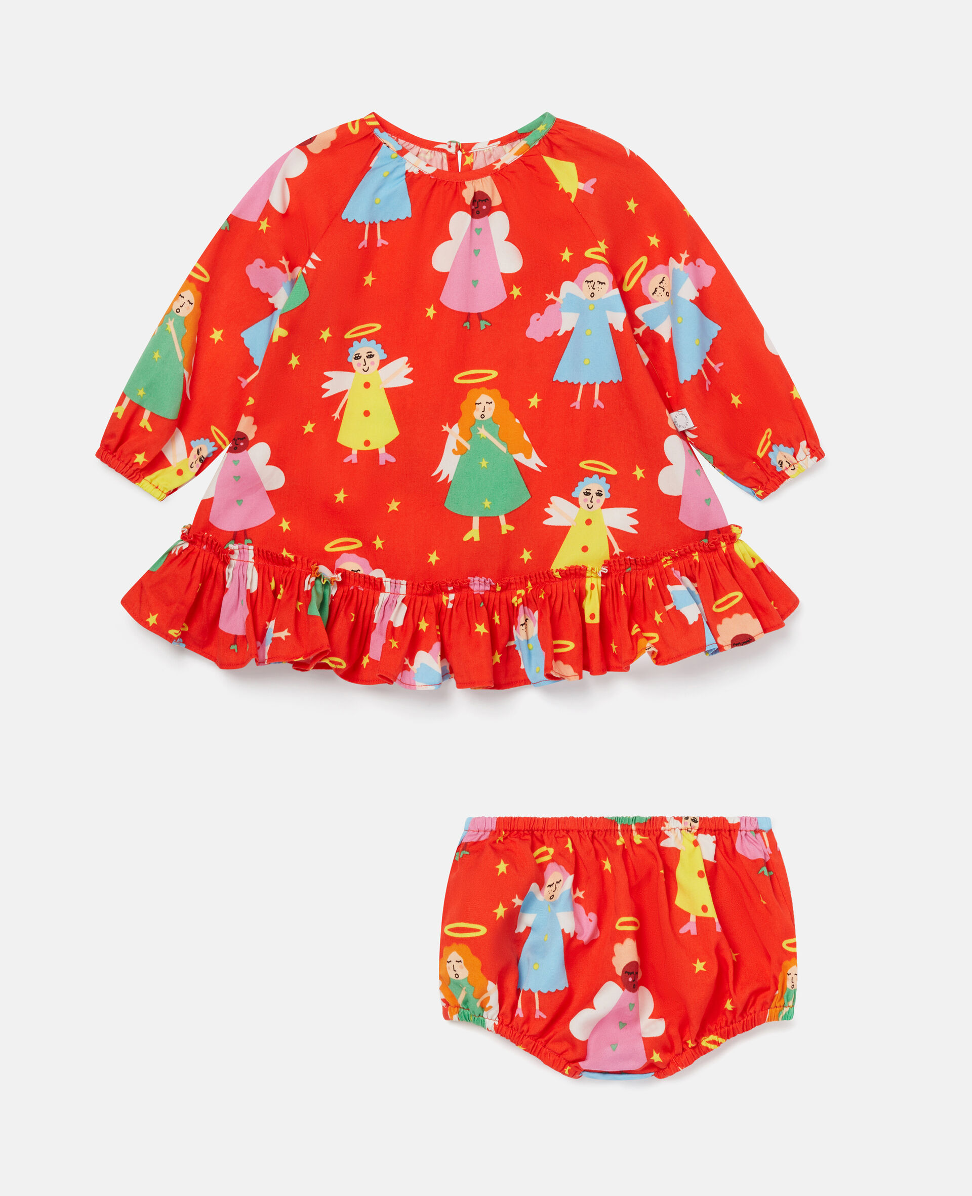 Christmas Angel Print Dress and Bloomers-Red-large image number 0