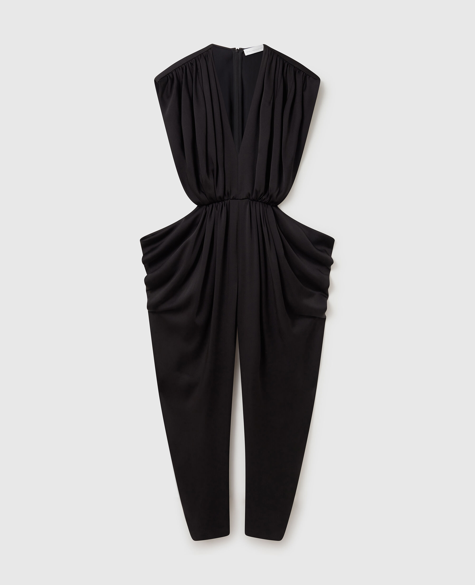 Women ブラック ディープ Vネック ショルダーパッド プリーツ ジャンプ